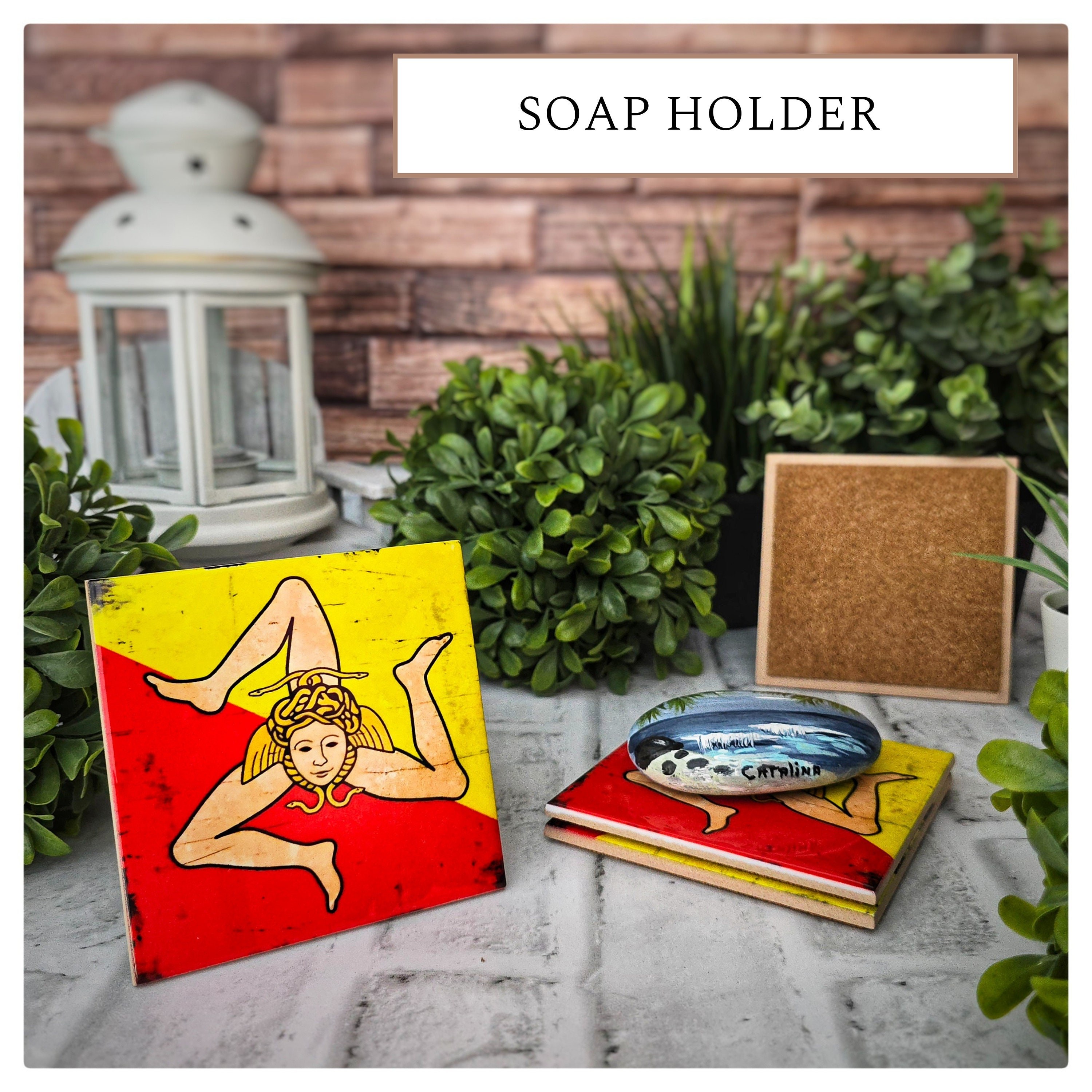 Sicilian Flag Ceramic Coasters, Set of 4 – Sicily Trinacria Italian Heritage Gift, detail 5