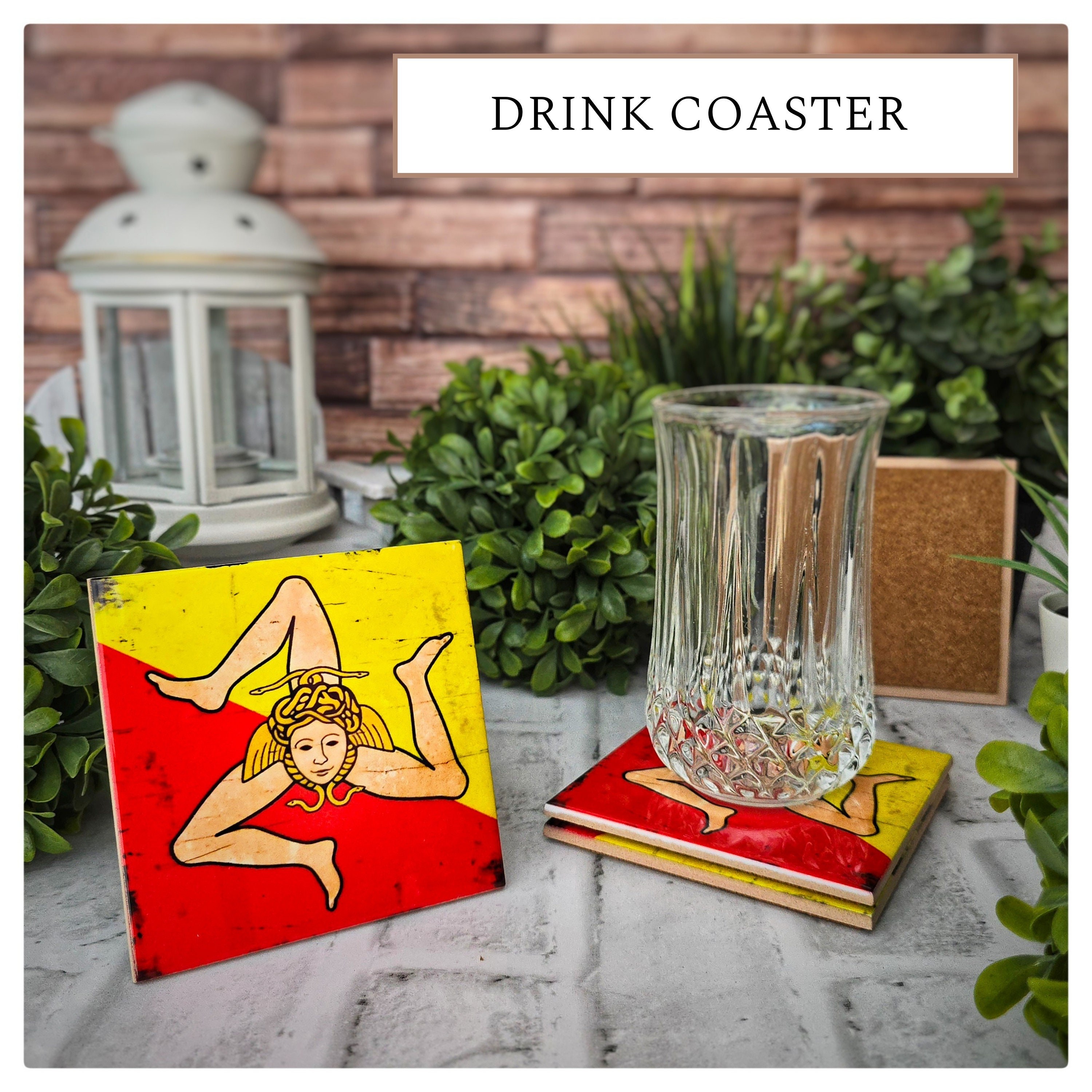 Sicilian Flag Ceramic Coasters, Set of 4 – Sicily Trinacria Italian Heritage Gift, detail 6