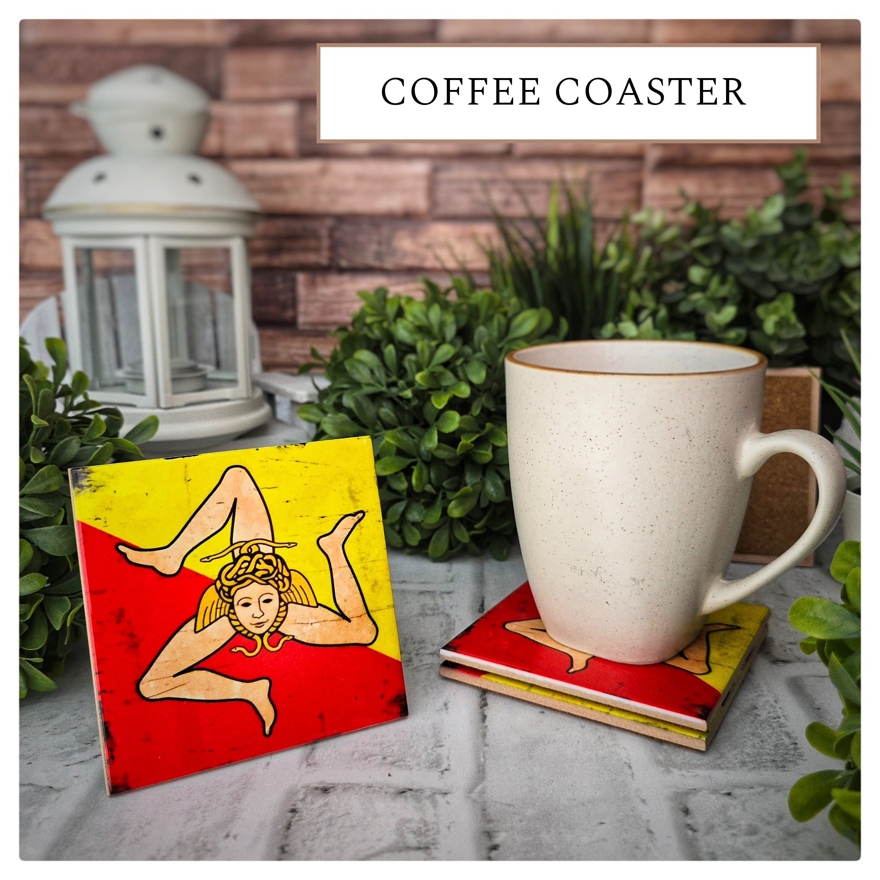 Sicilian Flag Ceramic Coasters, Set of 4 – Sicily Trinacria Italian Heritage Gift, detail 7