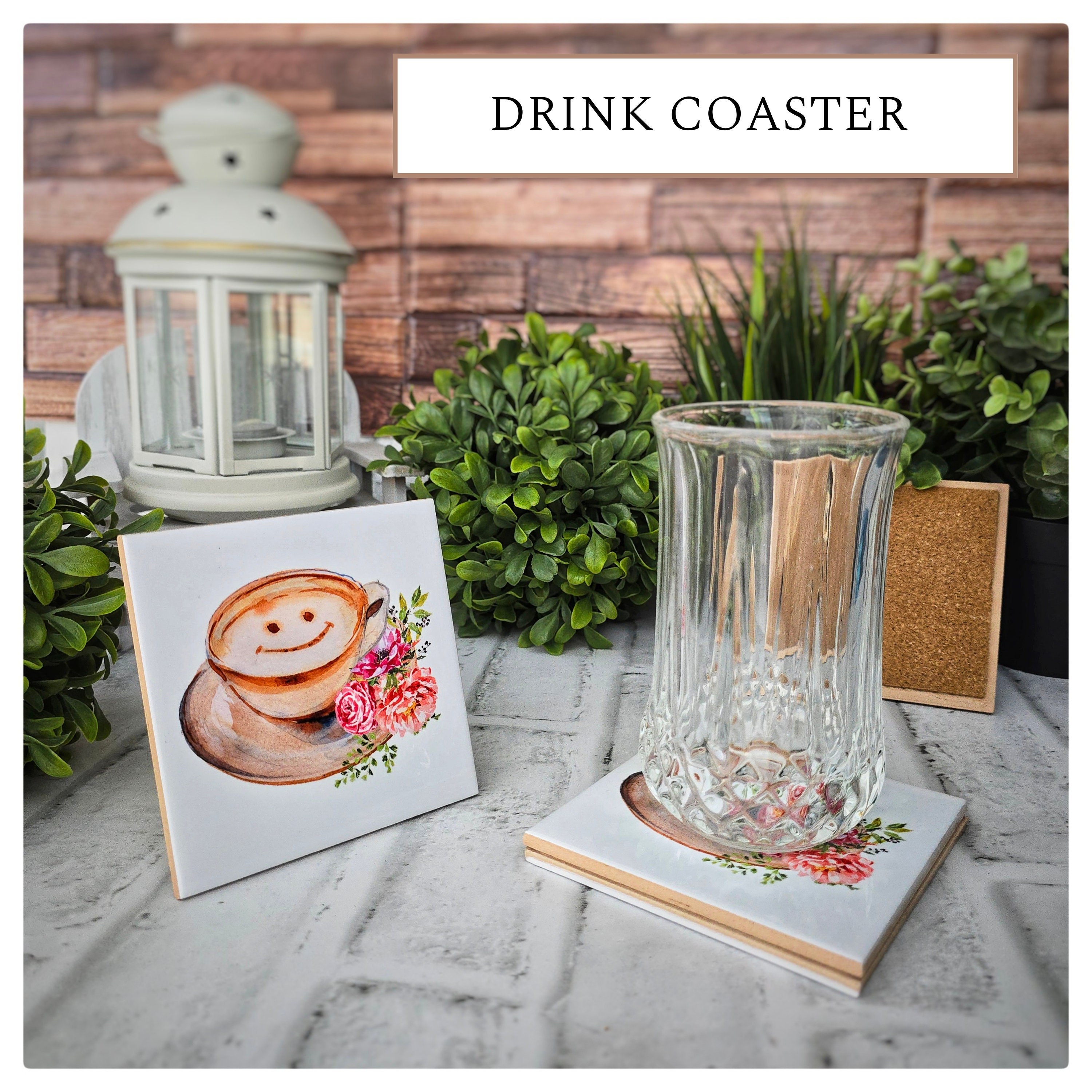 Cappuccino Smile Ceramic Coasters - Floral Coffee Lover Gift, detail 3