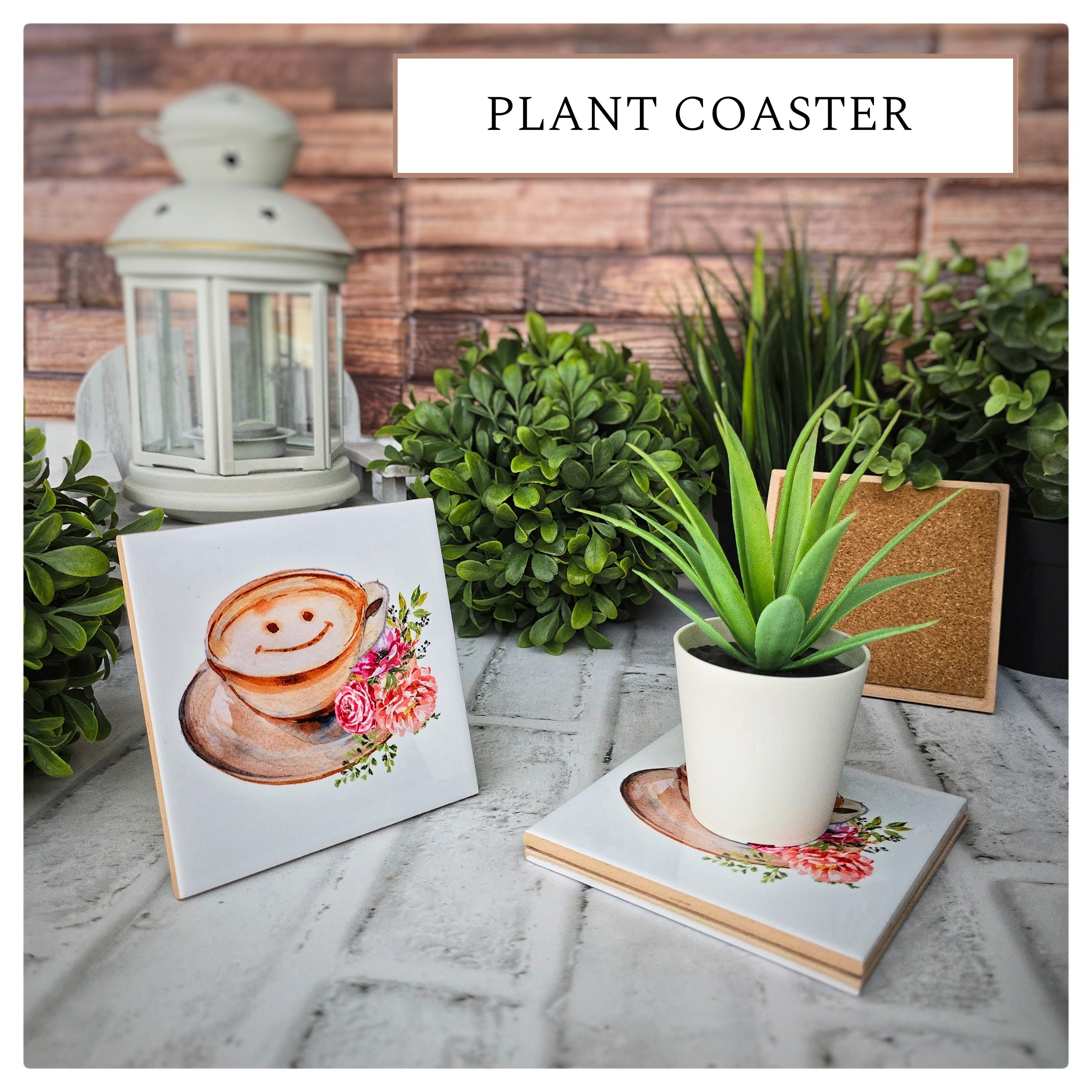 Cappuccino Smile Ceramic Coasters - Floral Coffee Lover Gift, detail 4