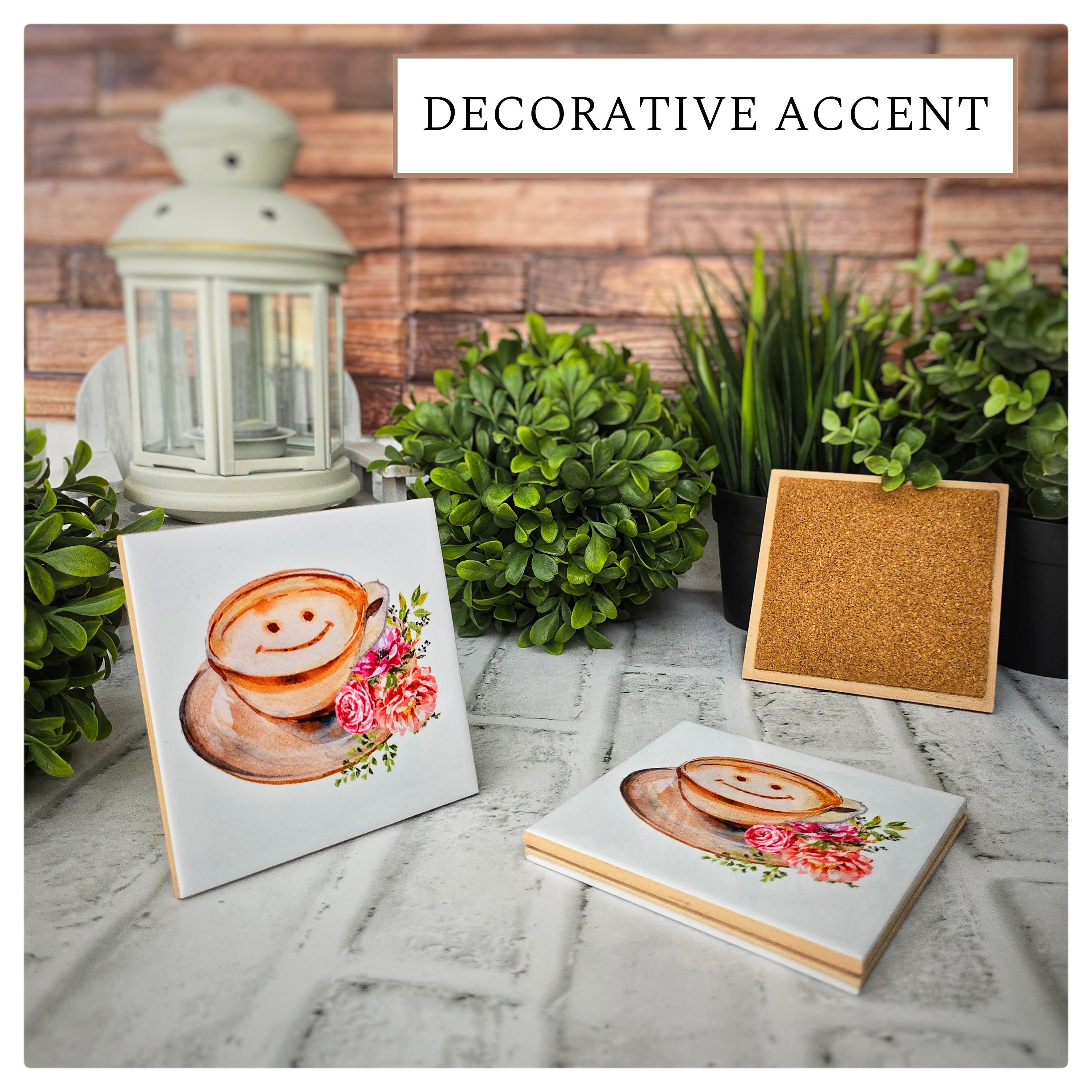 Cappuccino Smile Ceramic Coasters - Floral Coffee Lover Gift, detail 6
