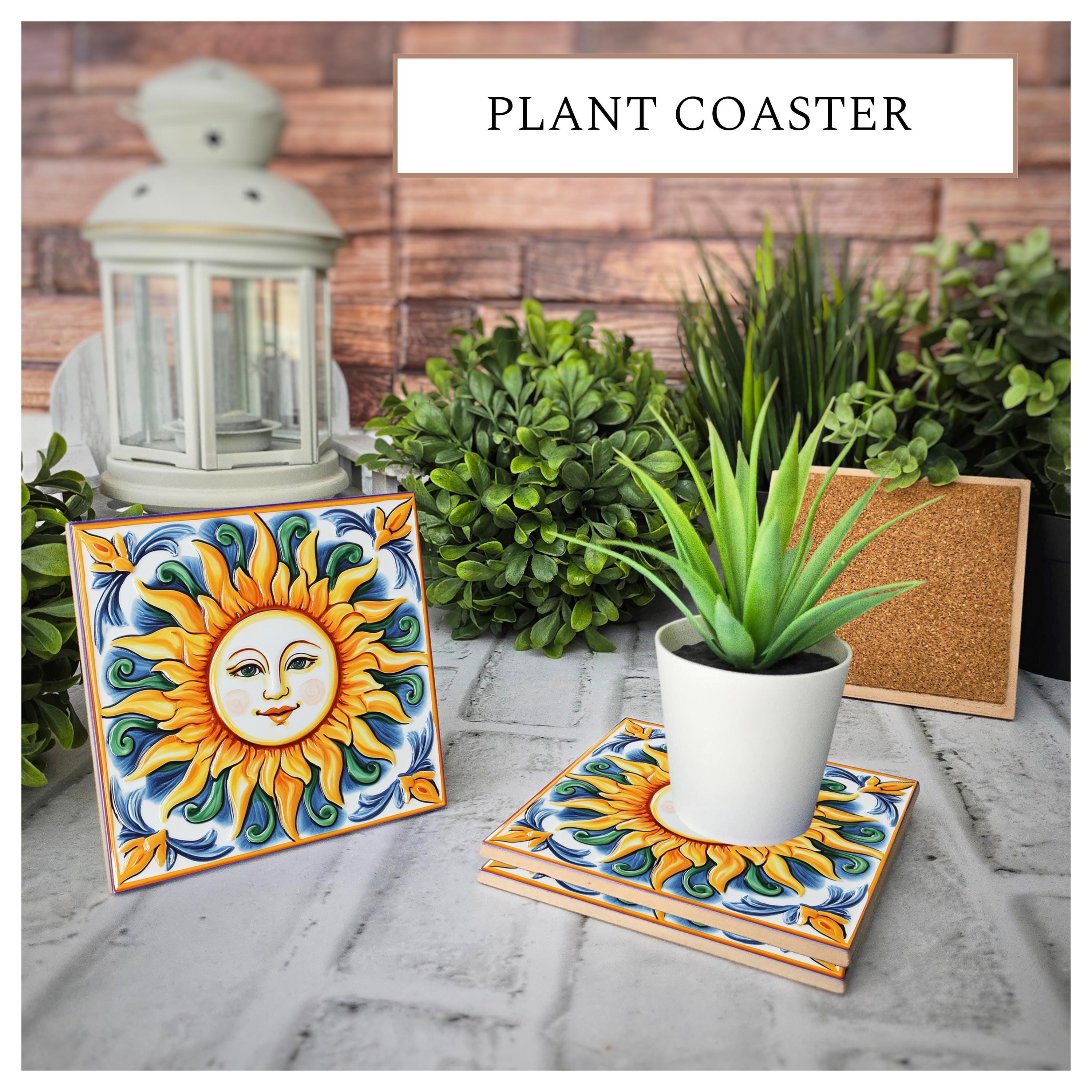 Sicilian Sun Ceramic Coasters, Housewarming Gift, Set of 4, detail 3