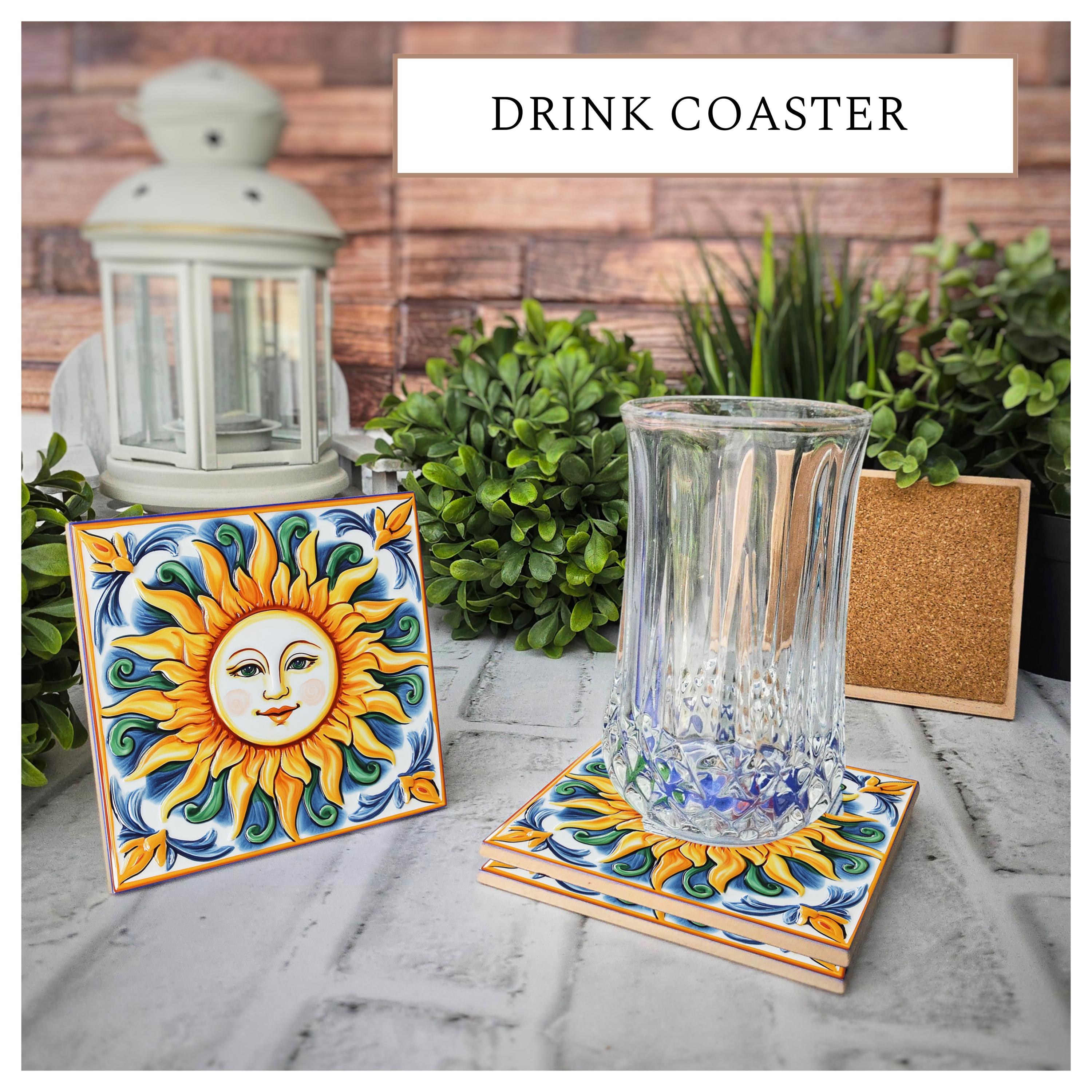 Sicilian Sun Ceramic Coasters, Housewarming Gift, Set of 4, detail 6