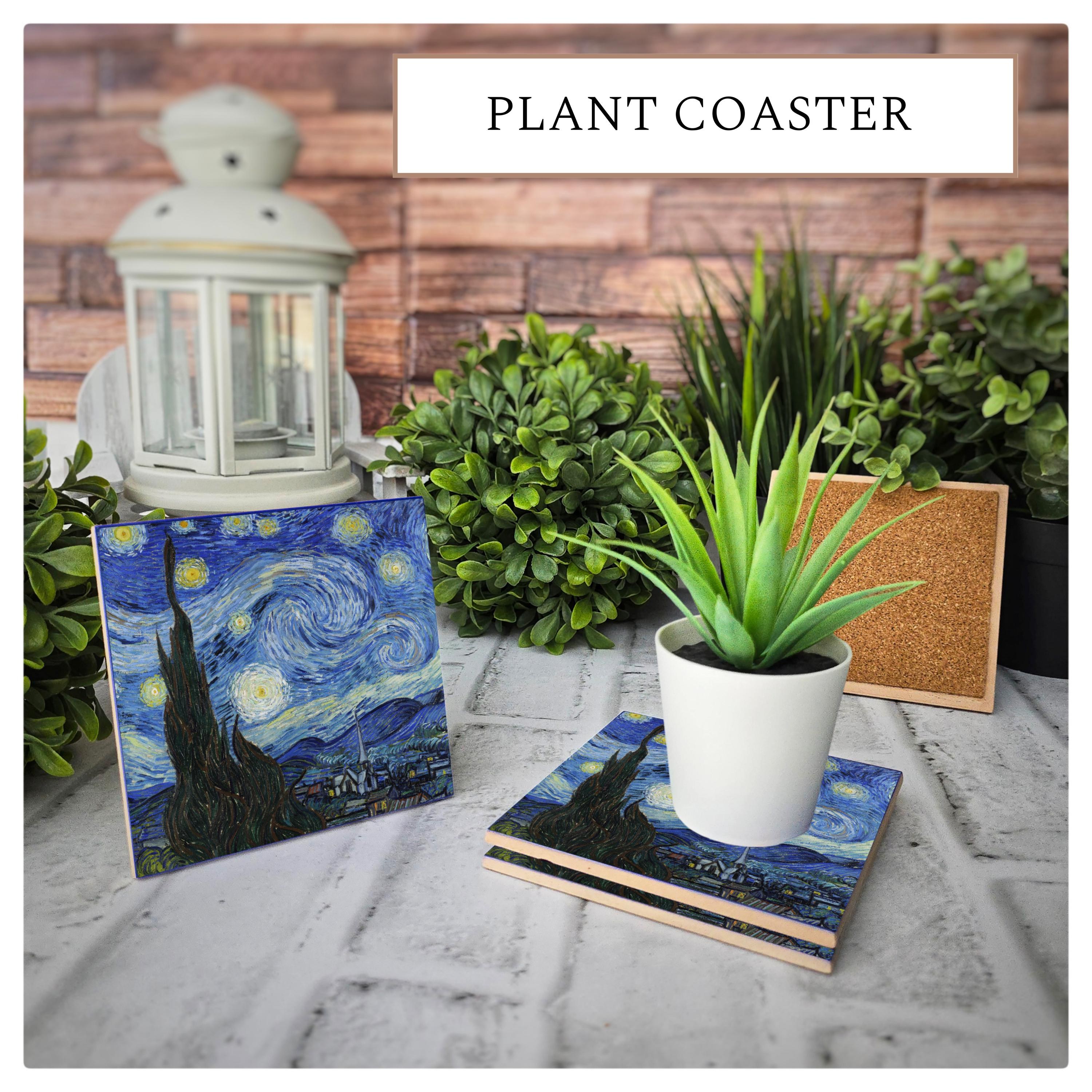 Starry Night Ceramic Coaster: Van Gogh Art, Cork Back (4.25"x4.25"), detail 6