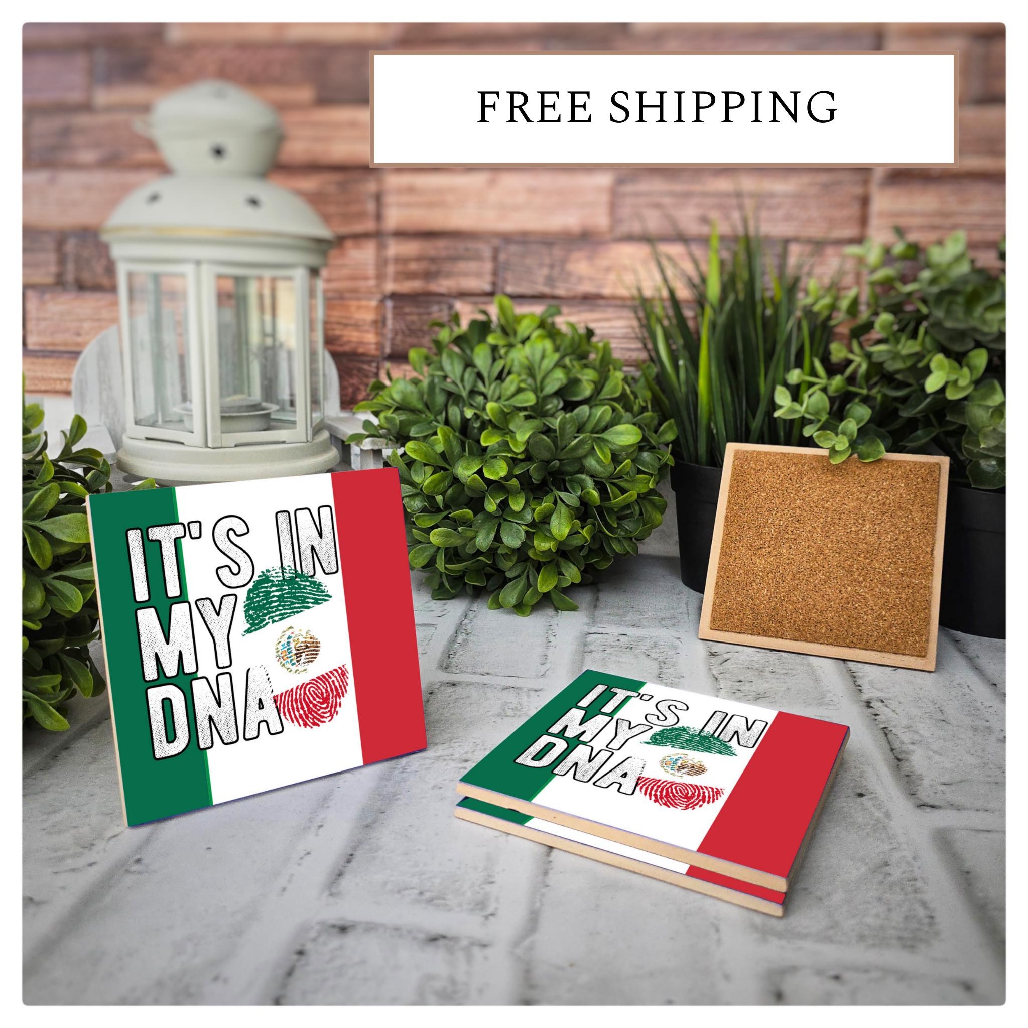 Mexican Flag Ceramic Coasters: "It's in My DNA" - Set of 4