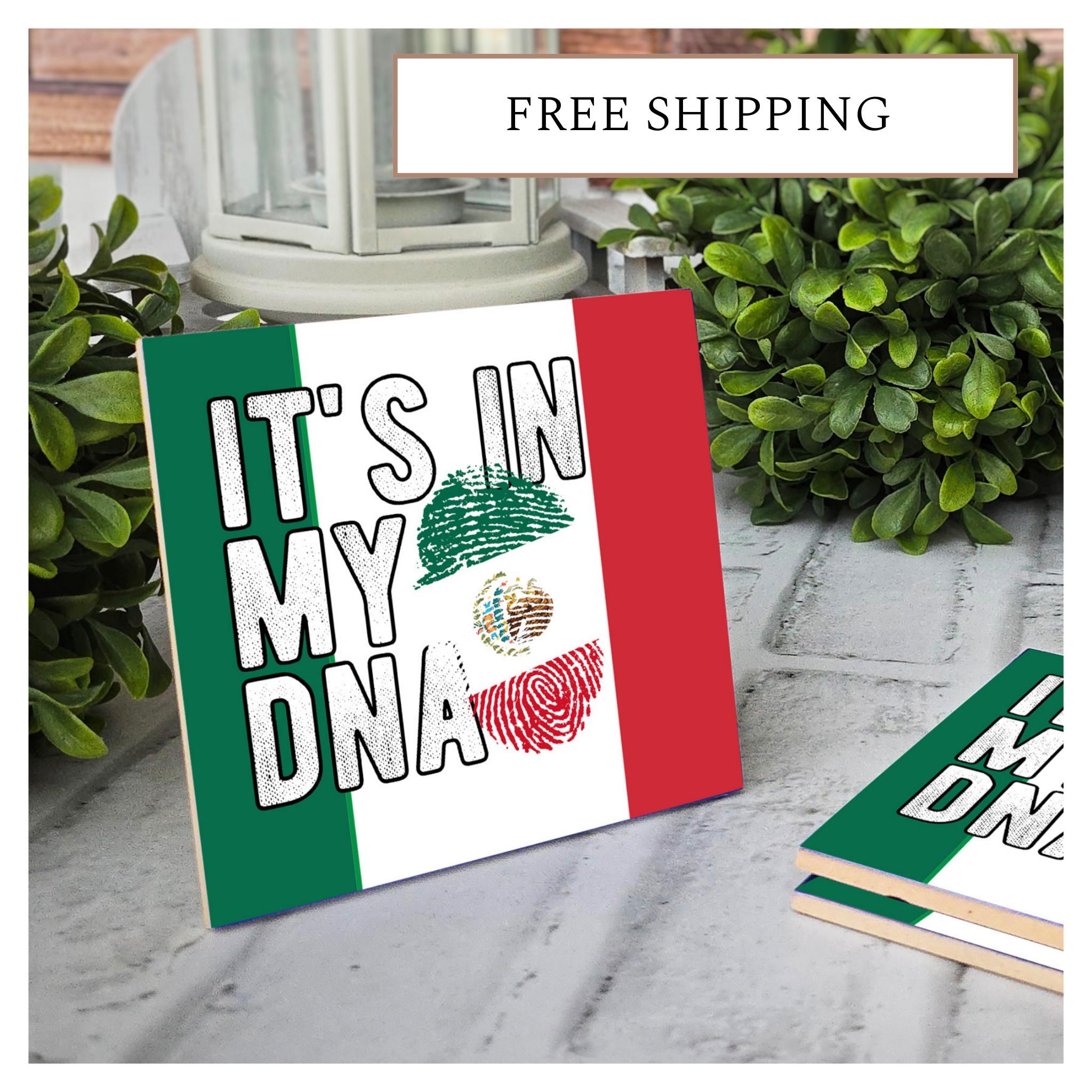 Mexican Flag Ceramic Coasters: "It's in My DNA" - Set of 4, detail 2