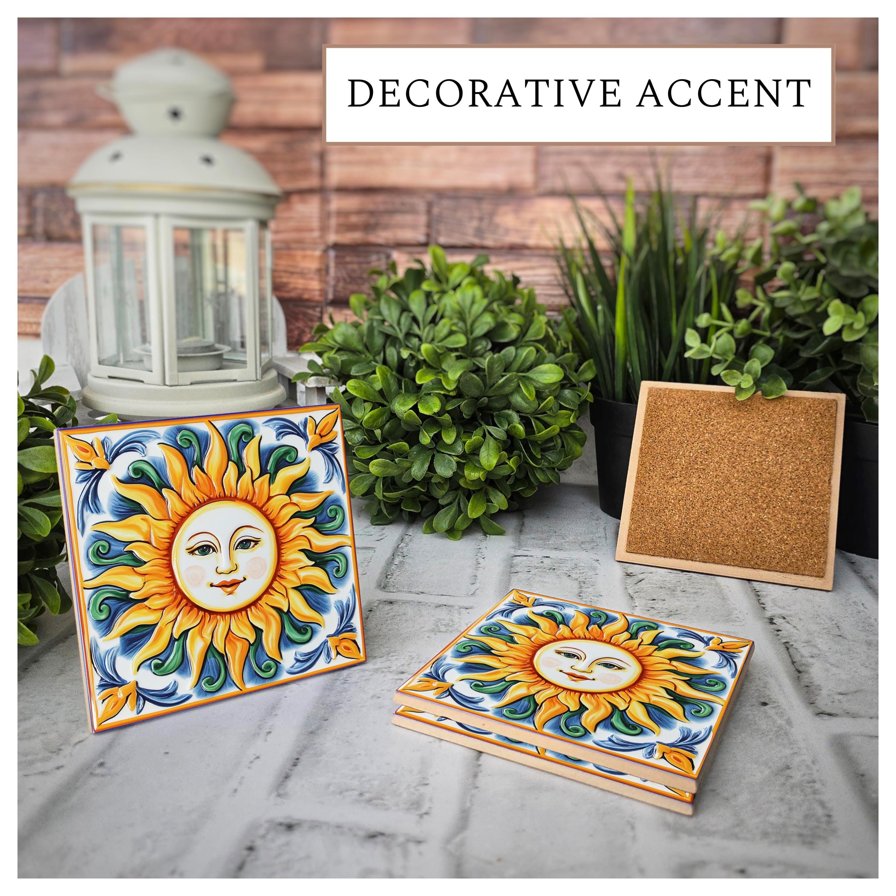Sicilian Sun Ceramic Coasters, Housewarming Gift, Set of 4, detail 4