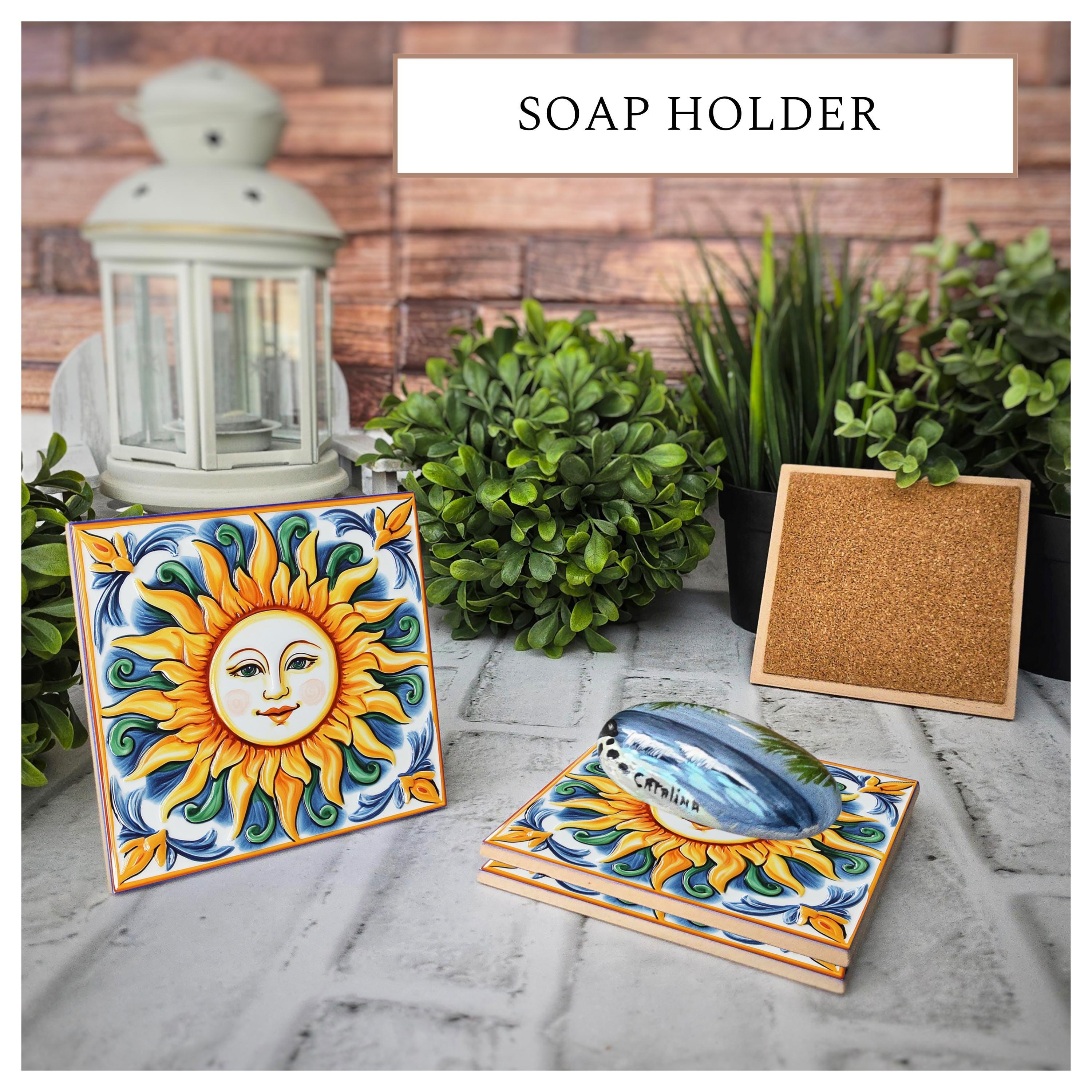 Sicilian Sun Ceramic Coasters, Housewarming Gift, Set of 4, detail 5