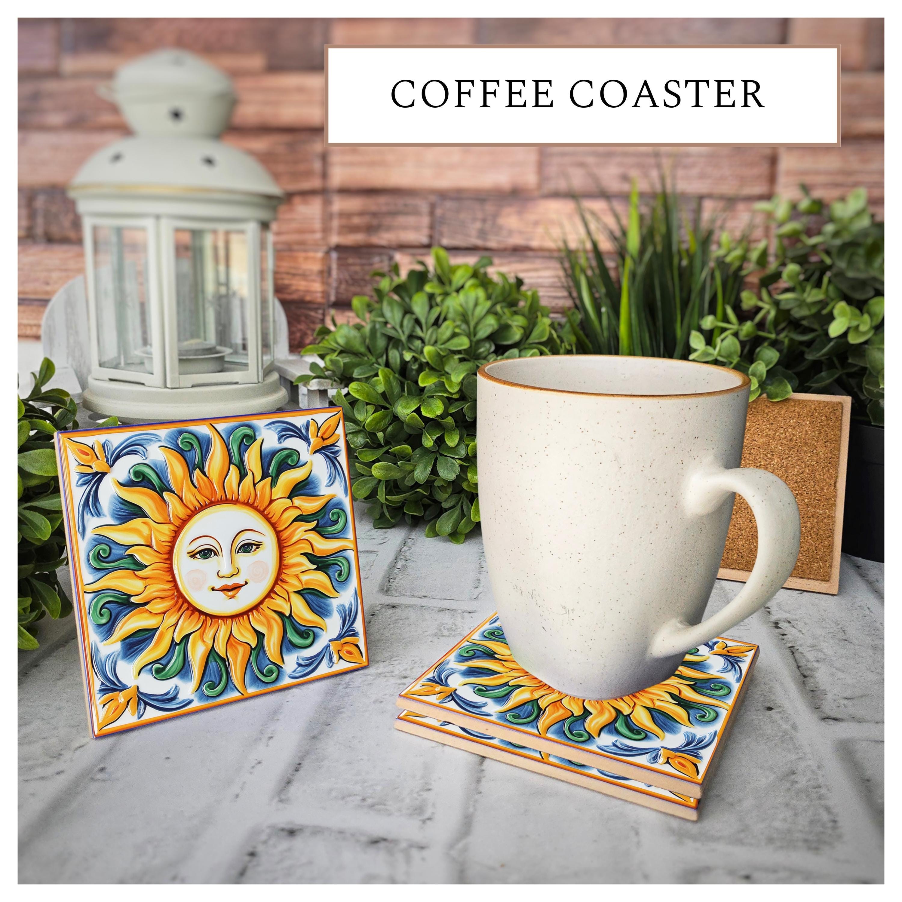 Sicilian Sun Ceramic Coasters, Housewarming Gift, Set of 4, detail 7