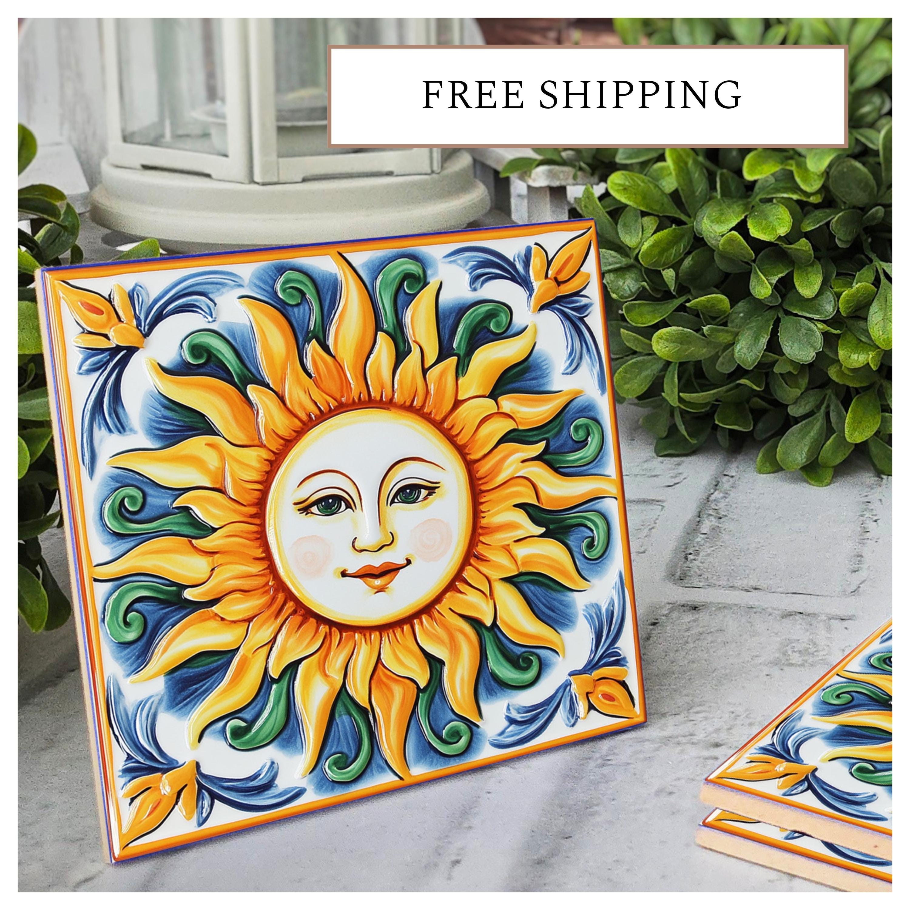 Sicilian Sun Ceramic Coasters, Housewarming Gift, Set of 4, detail 8