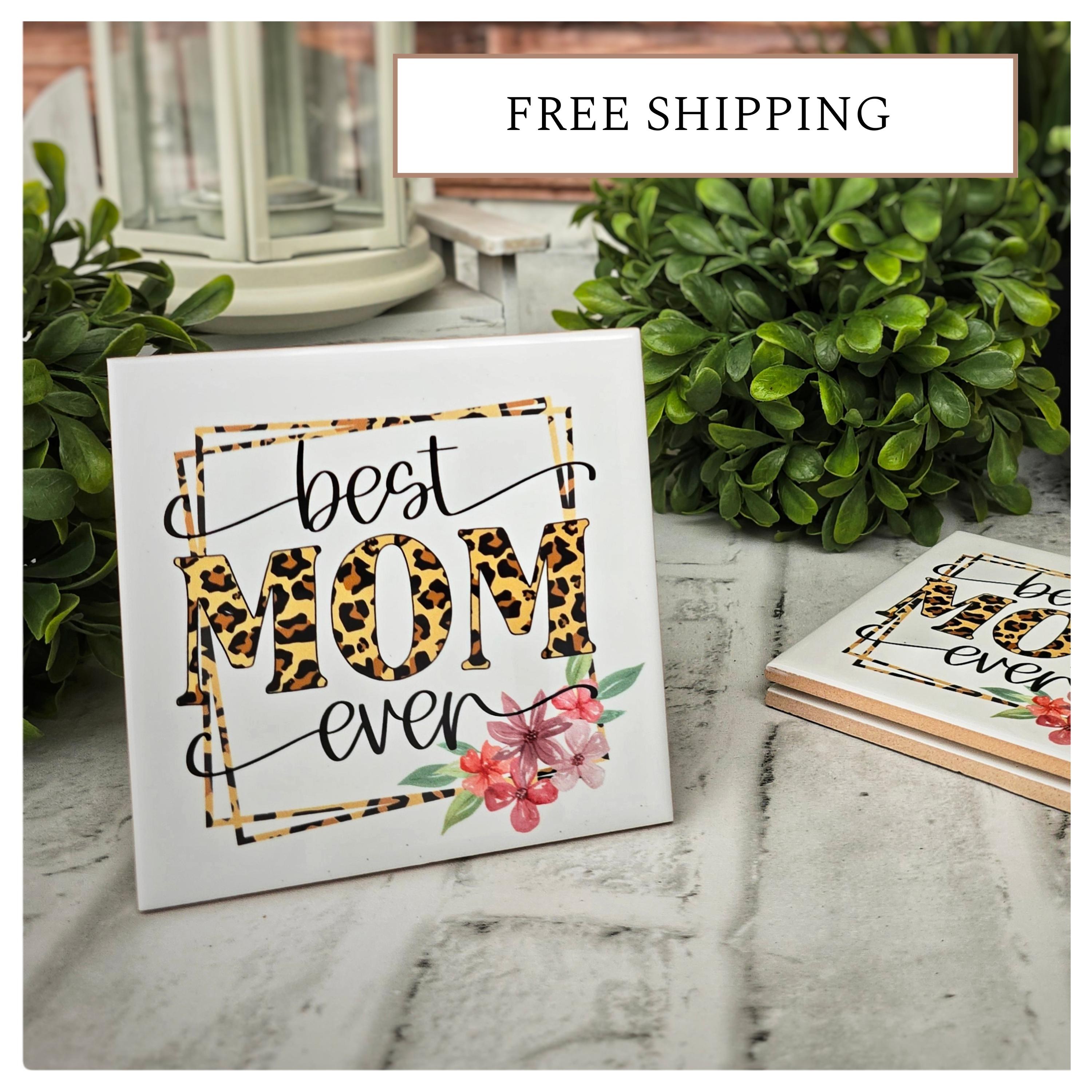 Best Mom Ever Ceramic Coaster - Leopard Print Floral Accent, detail 2