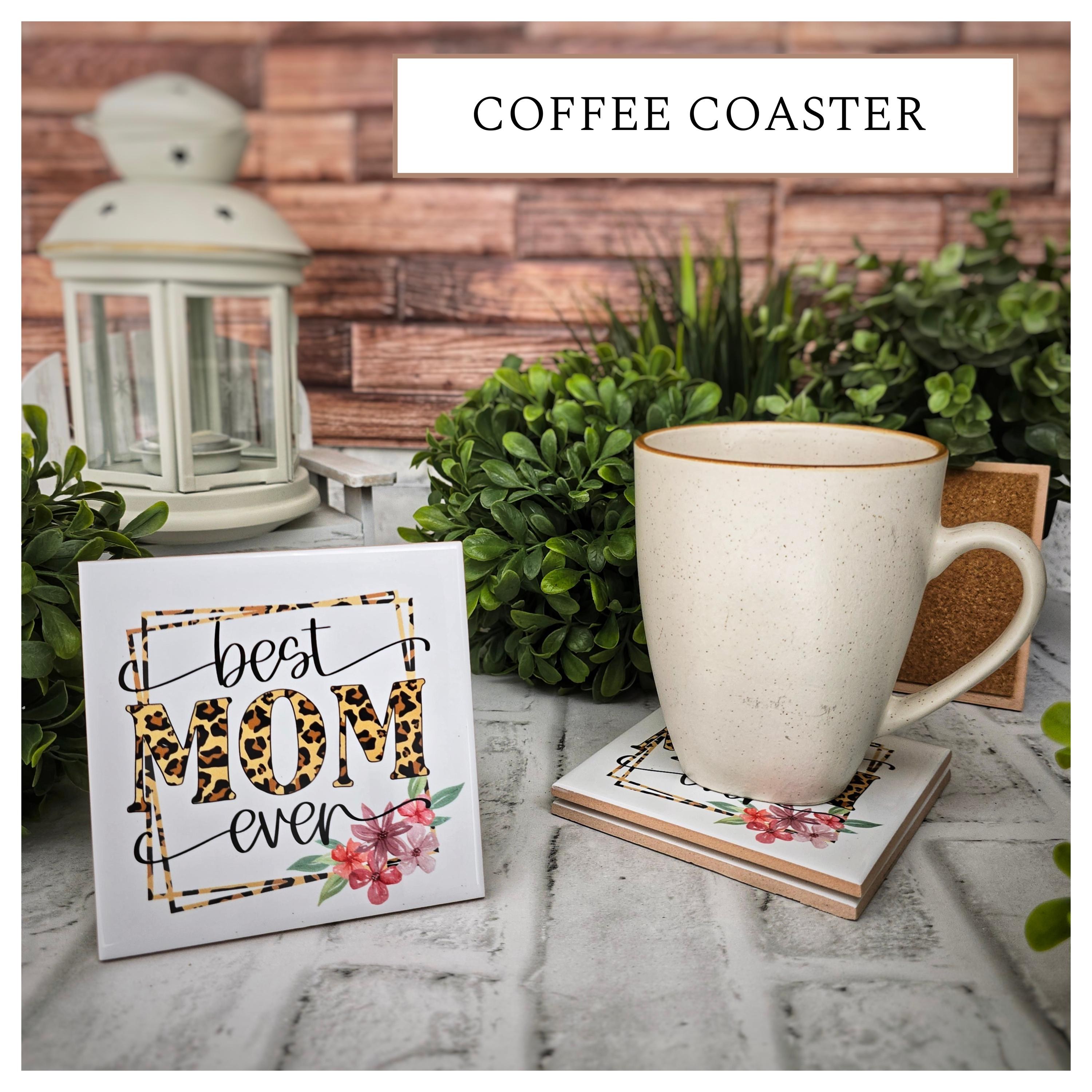 Best Mom Ever Ceramic Coaster - Leopard Print Floral Accent, detail 6