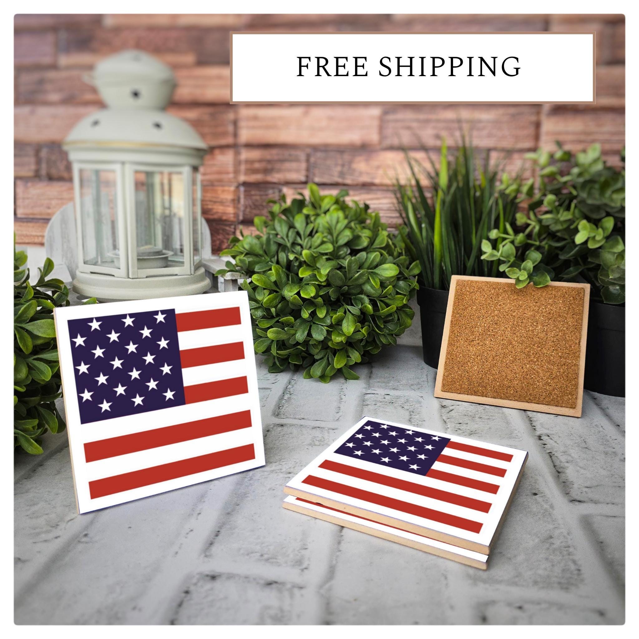 American Flag Ceramic Coasters - Patriotic Drink Coasters - Set of 4