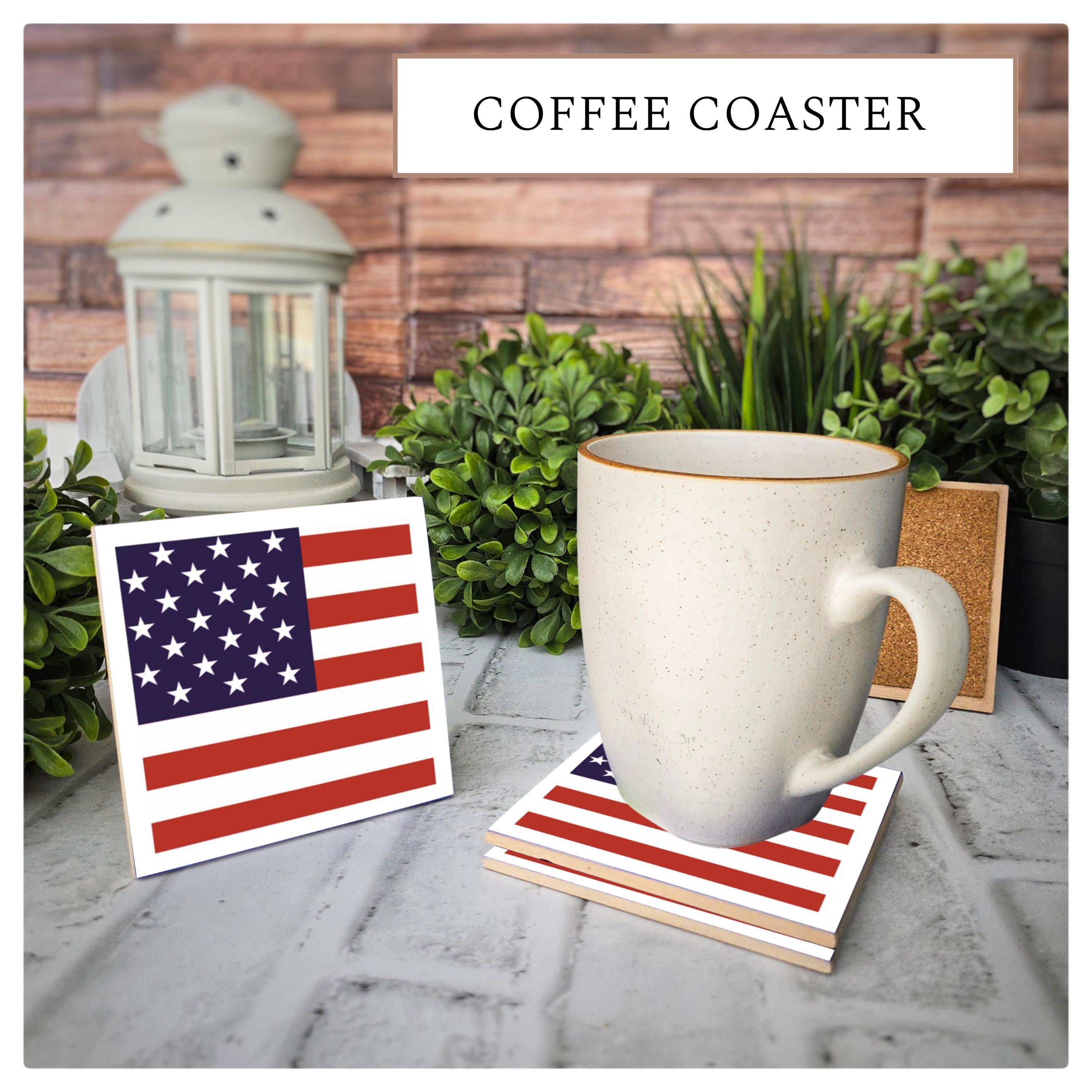 American Flag Ceramic Coasters - Patriotic Drink Coasters - Set of 4, detail 3