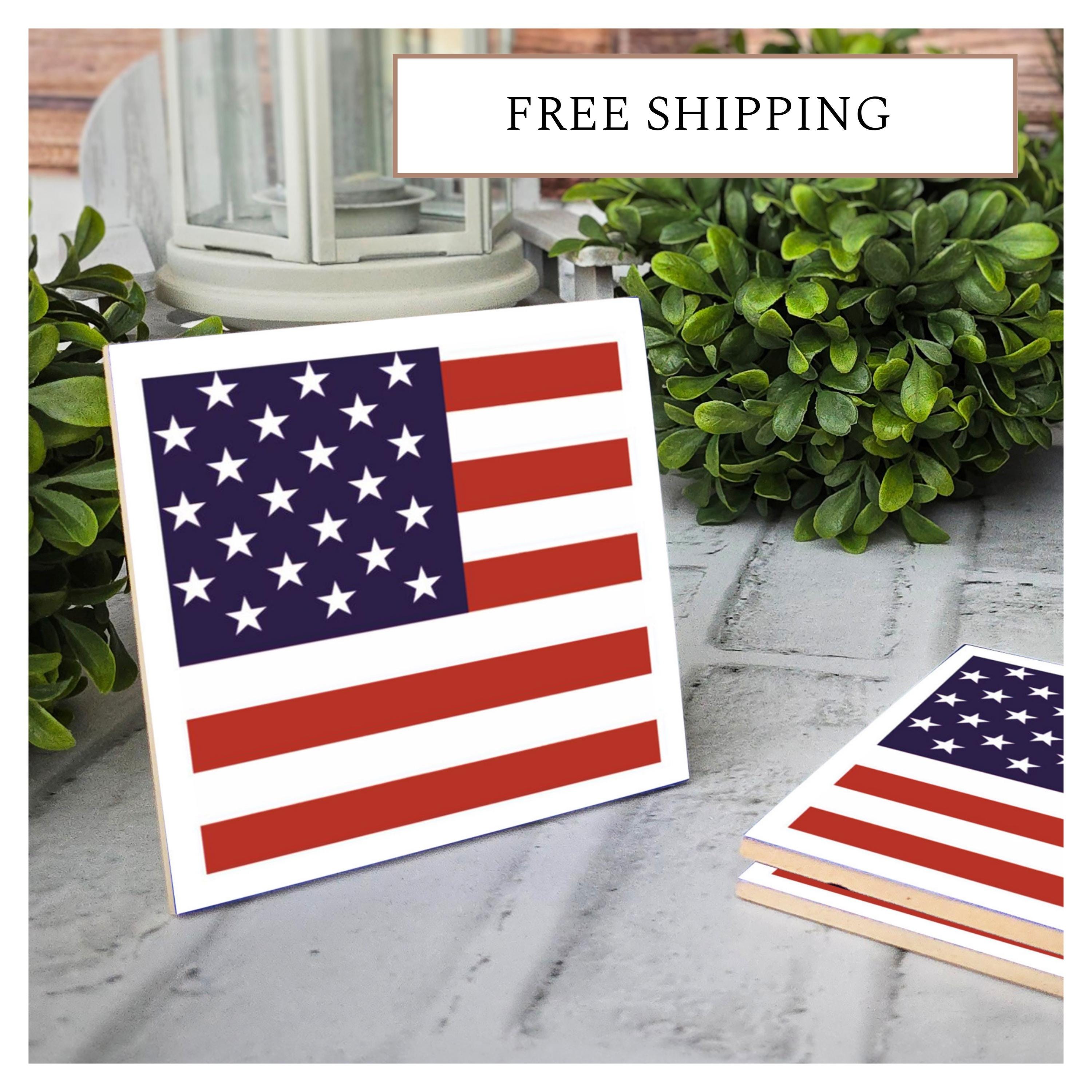 American Flag Ceramic Coasters - Patriotic Drink Coasters - Set of 4, detail 8