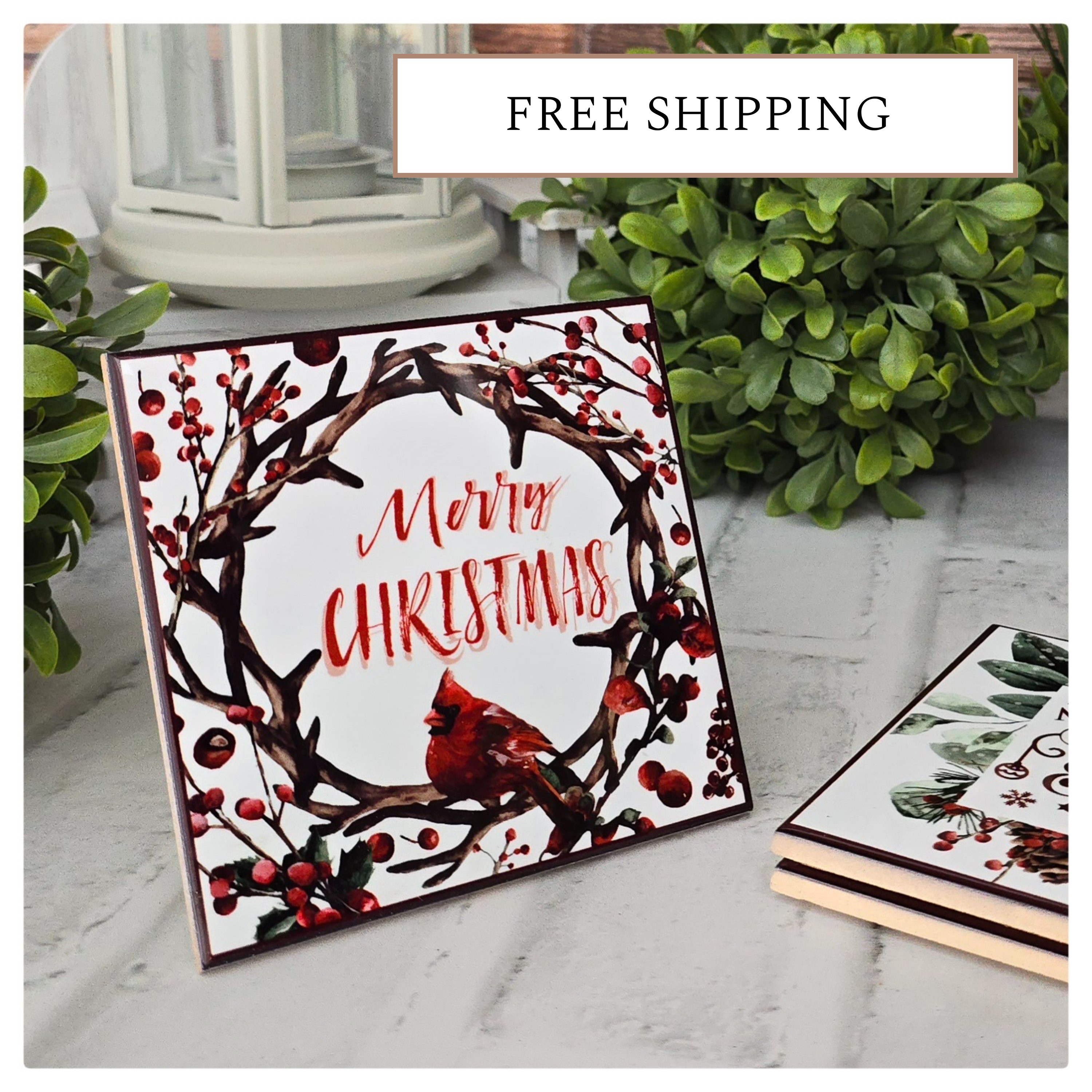 Festive Ceramic Coasters: Merry & Bright Holiday Decor, detail 9