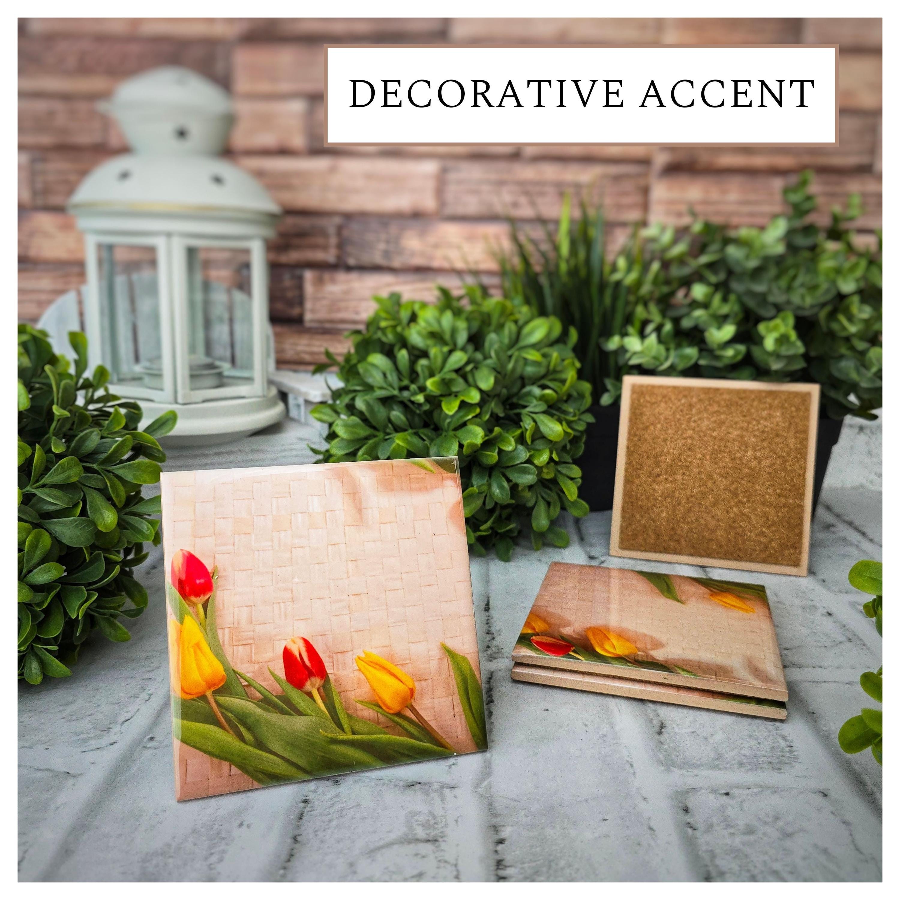 Tulip Ceramic Coasters: Spring Floral Drink Coasters, Set of 4