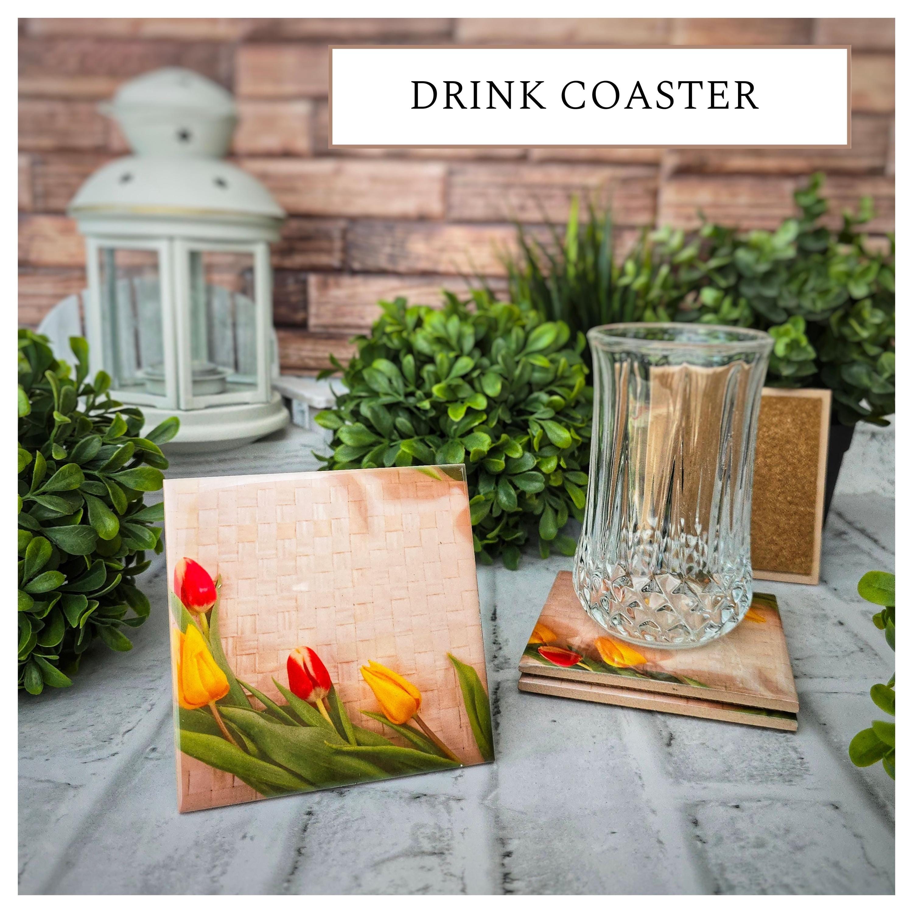 Tulip Ceramic Coasters: Spring Floral Drink Coasters, Set of 4, detail 2