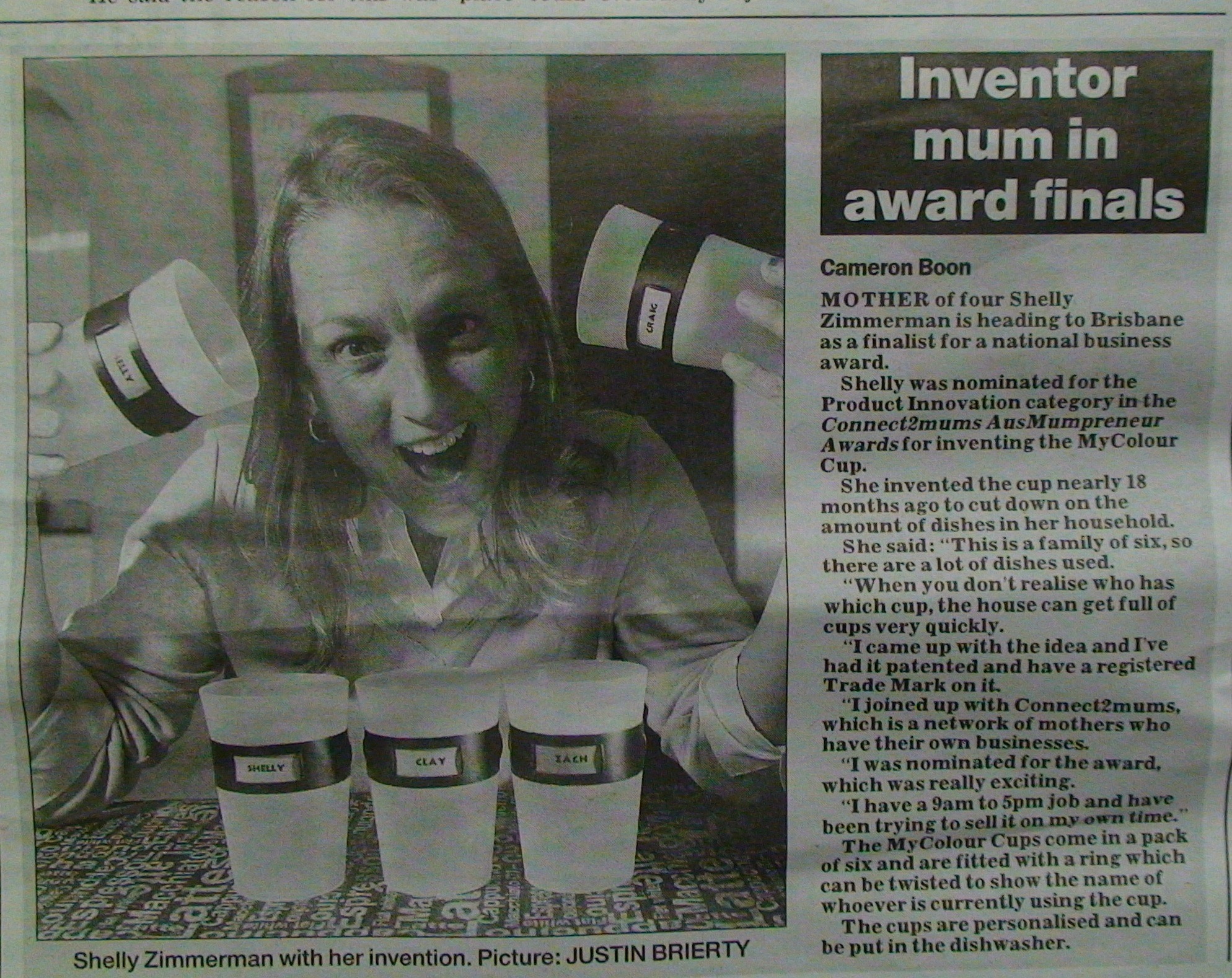 Newspaper article featuring founder Shelly Zimmerman and MyColourCup