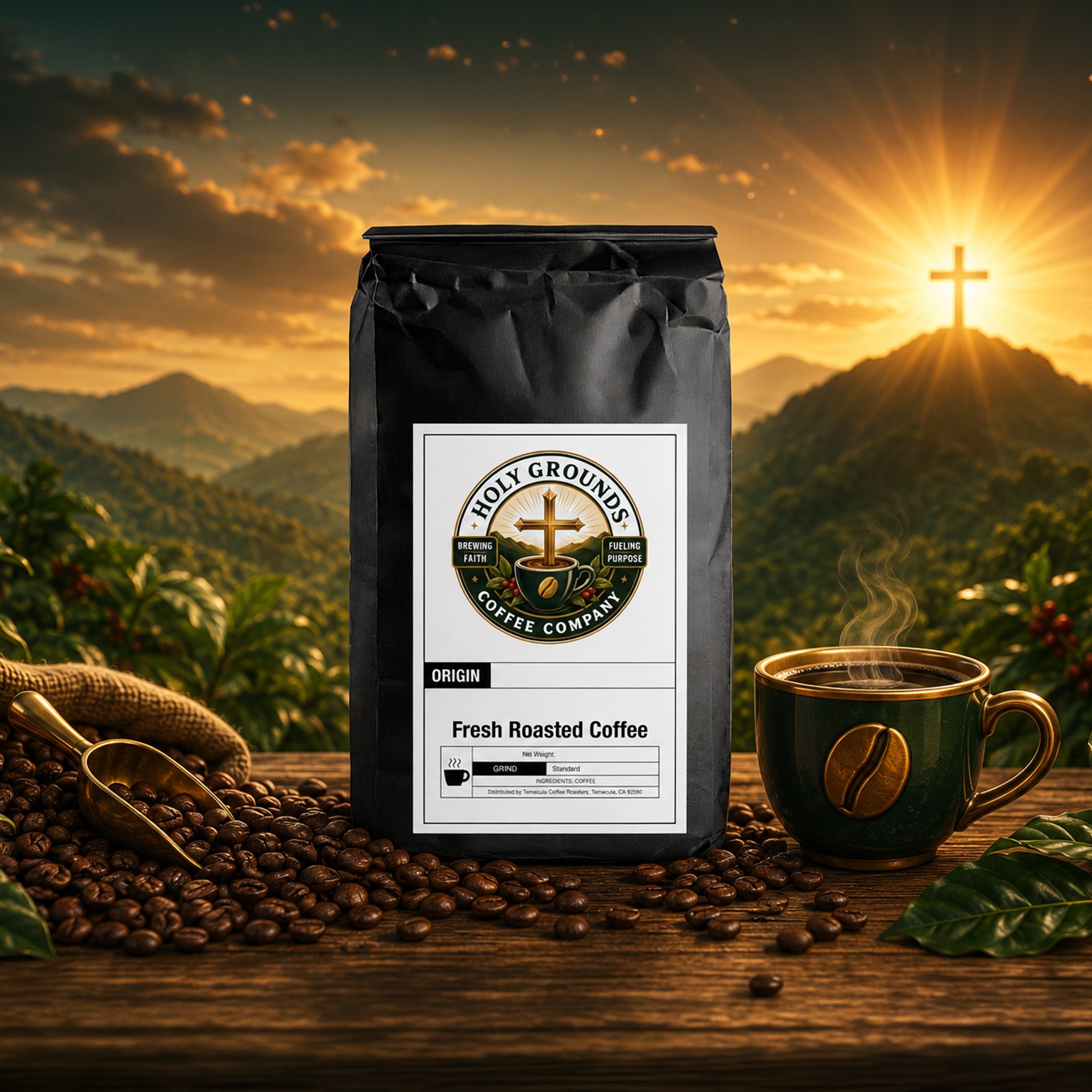 The Holy Grounds Coffee Co coffee packaging