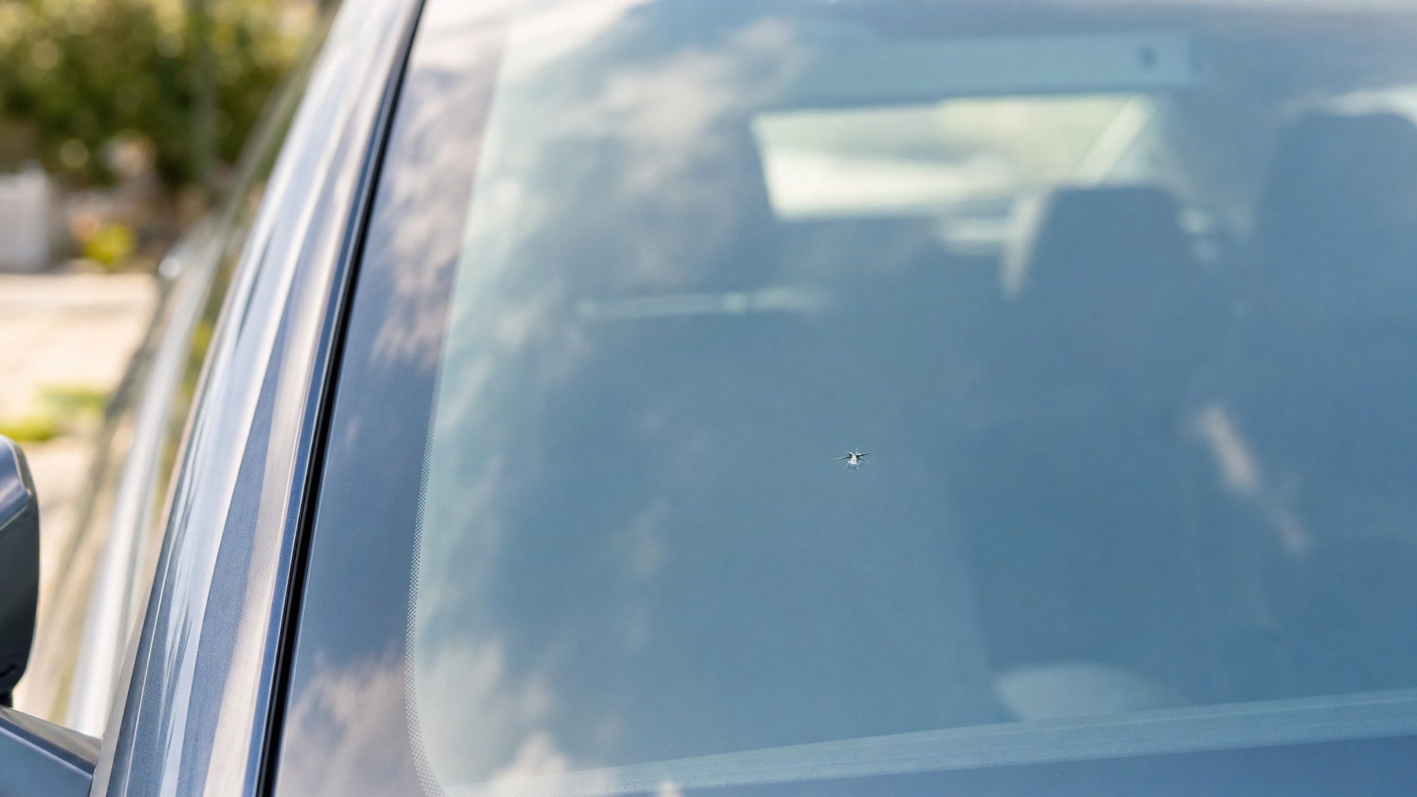 Small rock chip in a vehicle windshield
