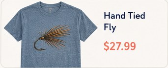 REEL FSHN Hand Tied Fly T-shirt shown on a light background