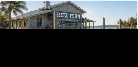 REEL FSHN dockside storefront beside palm trees