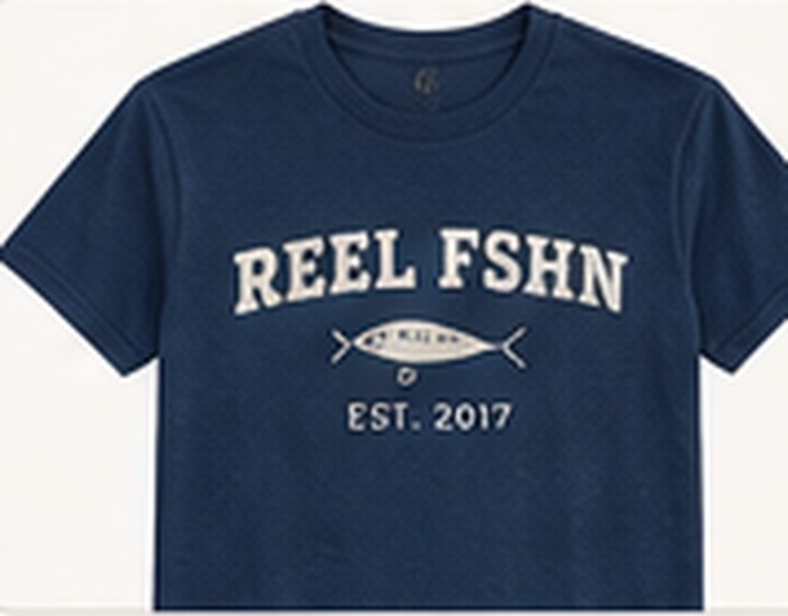 Navy REEL FSHN logo fishing shirt