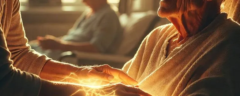 Two people holding hands in warm sunlight