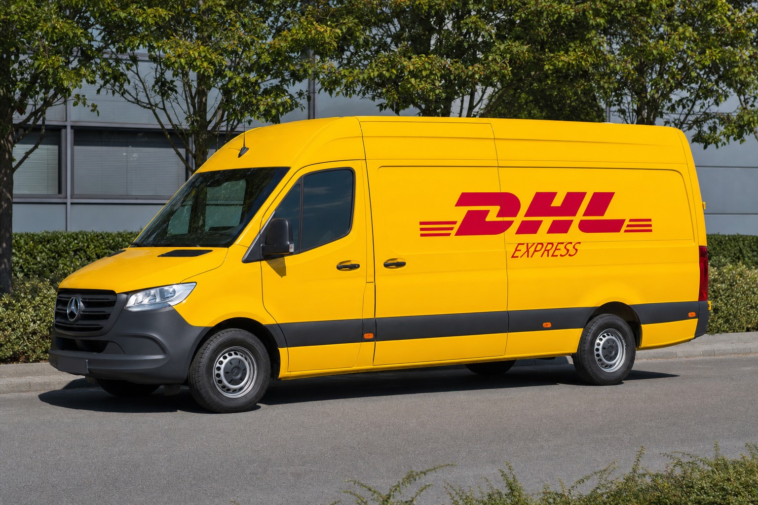 Illustration of a DHL delivery vehicle with its logo visible