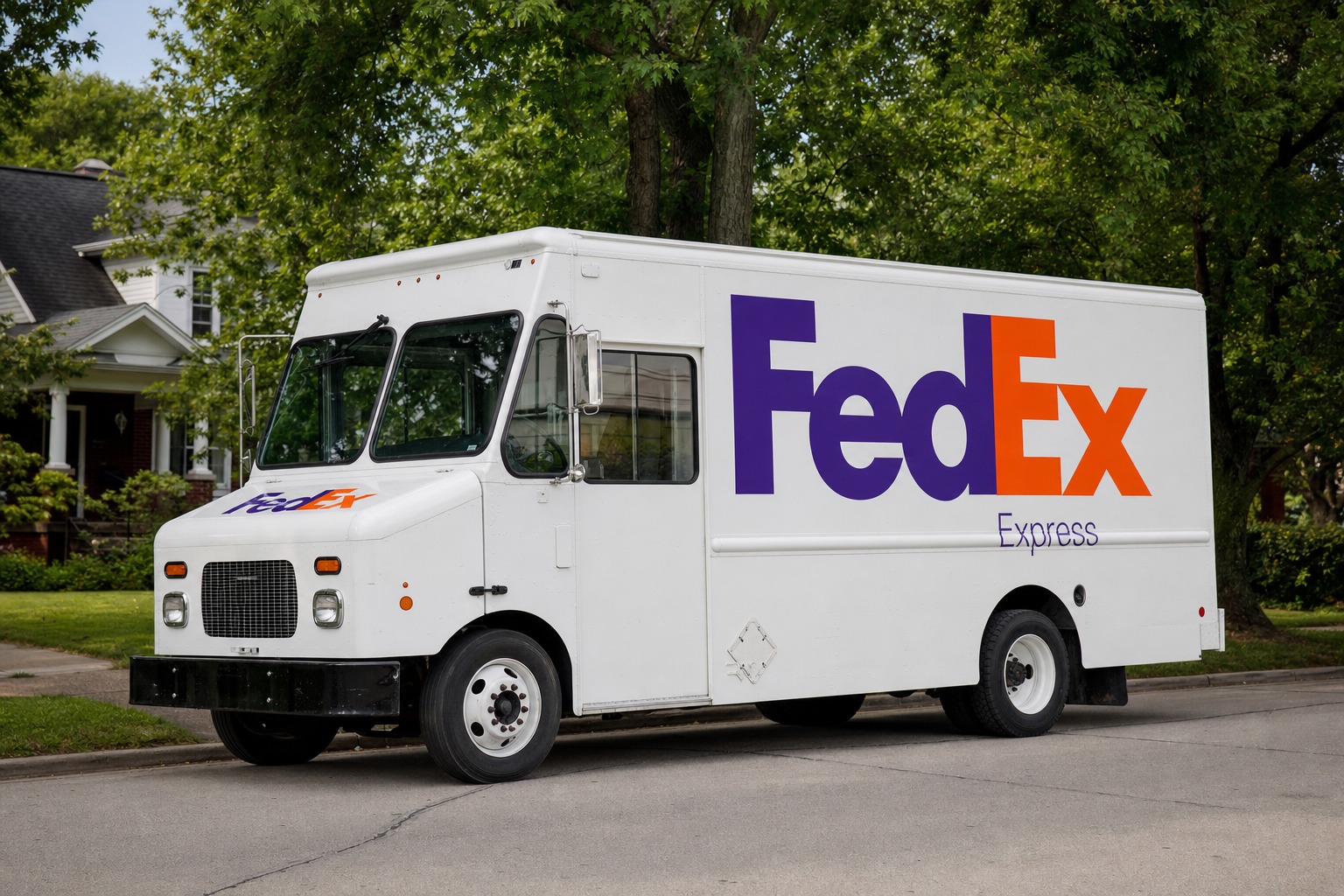 Illustration of a FedEx delivery vehicle with its logo visible