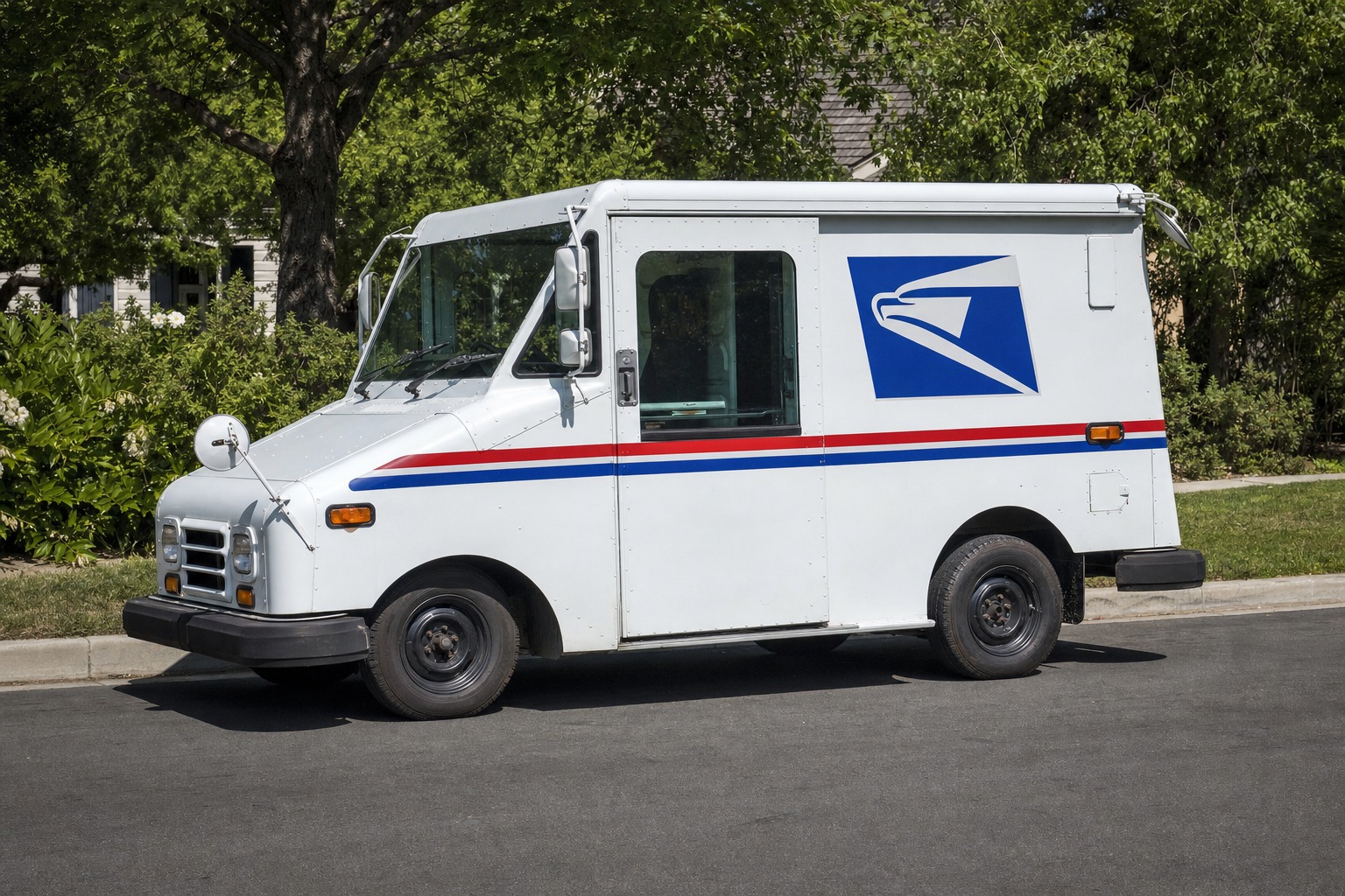 Illustration of a USPS delivery vehicle with its logo visible