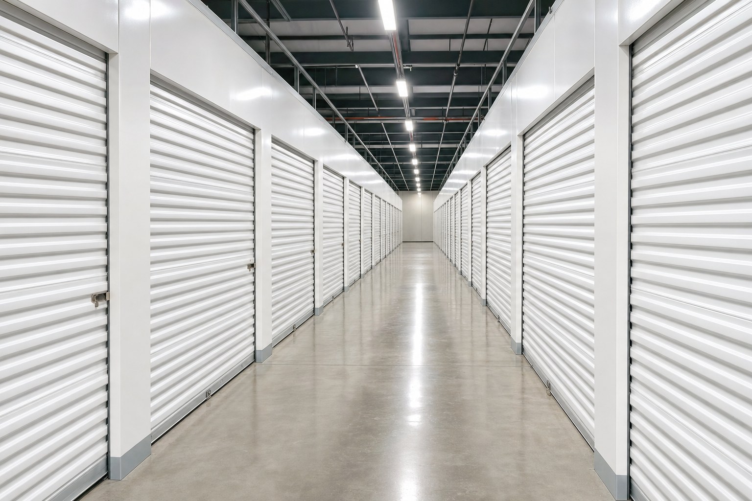 Illustration of a bright climate-controlled storage hallway