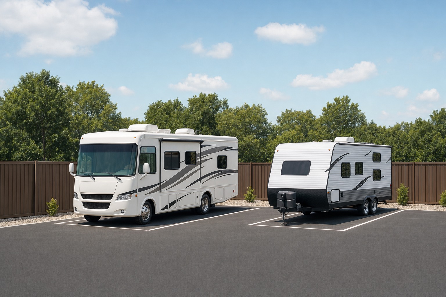 Illustration of RVs parked in an outdoor storage lot
