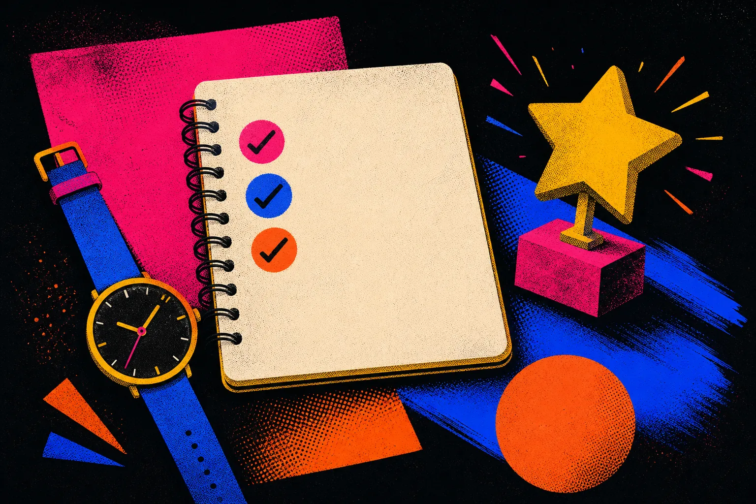 Notebook with check marks and celebratory star