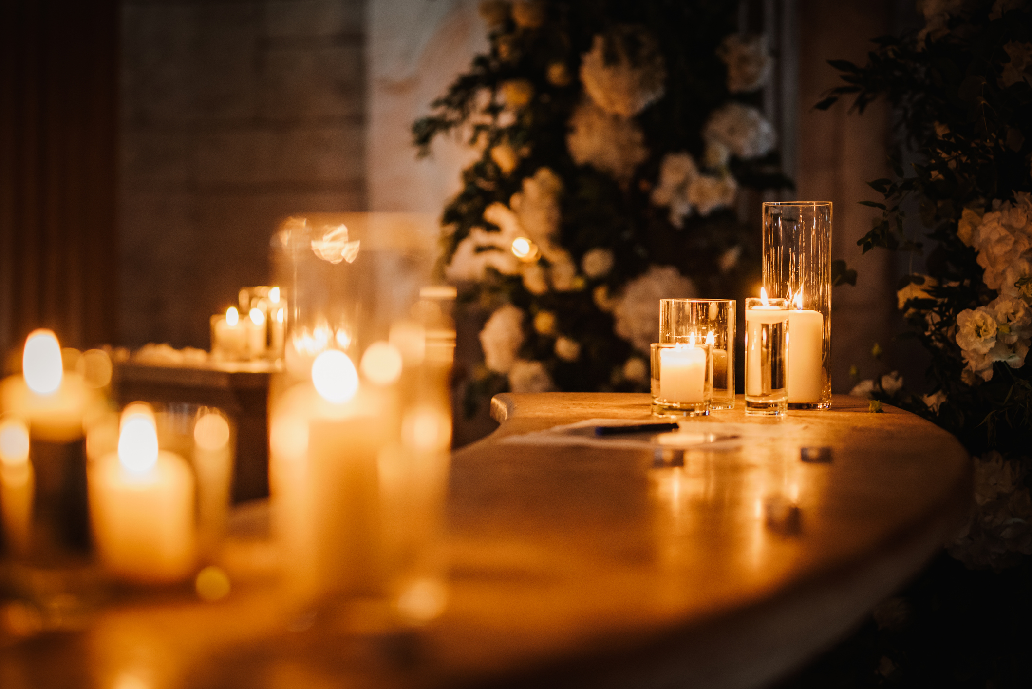 Candlelight installation in an elegant event setting