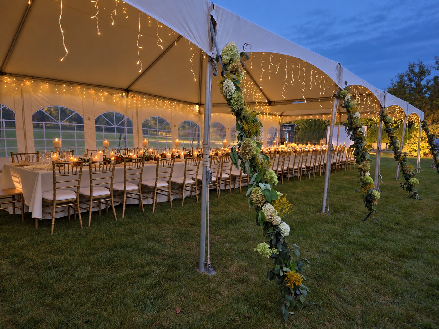 Hydrangeas and Long Candlelit Table