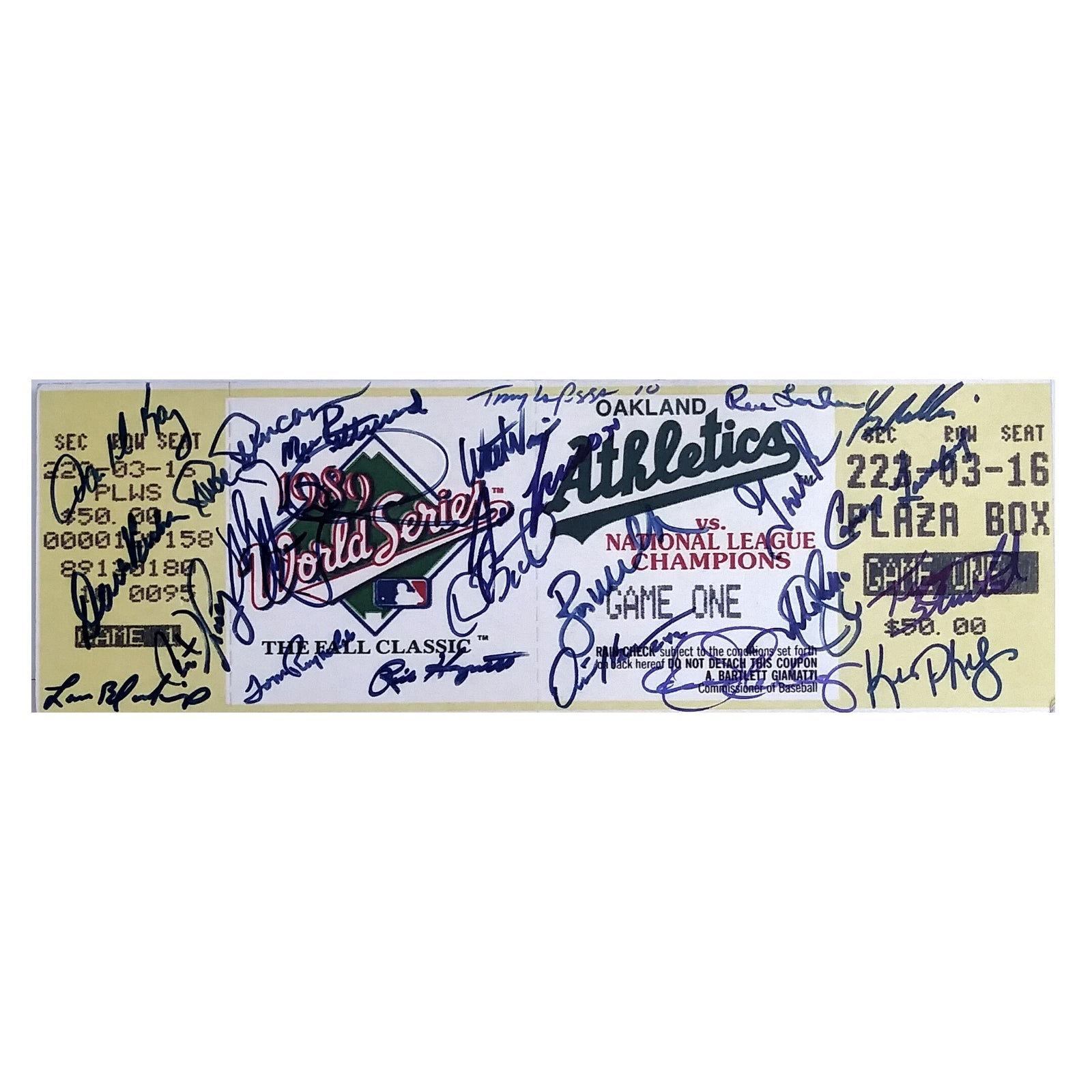 1989 Oakland Athletics signed World Series mini mega ticket