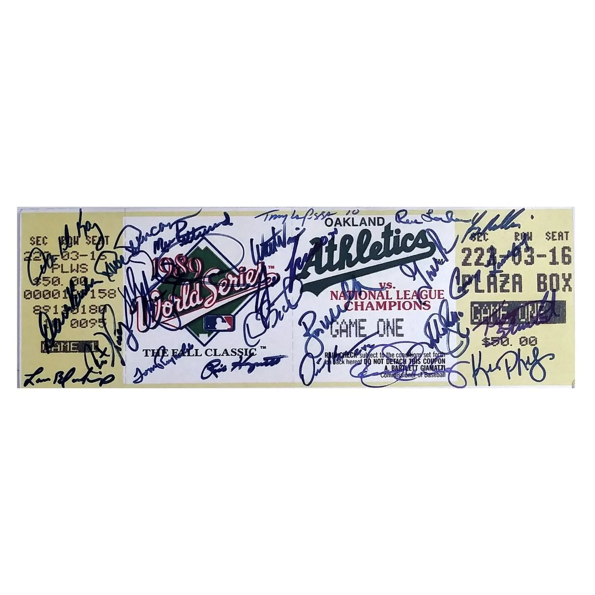 1989 Oakland Athletics signed World Series mini mega ticket