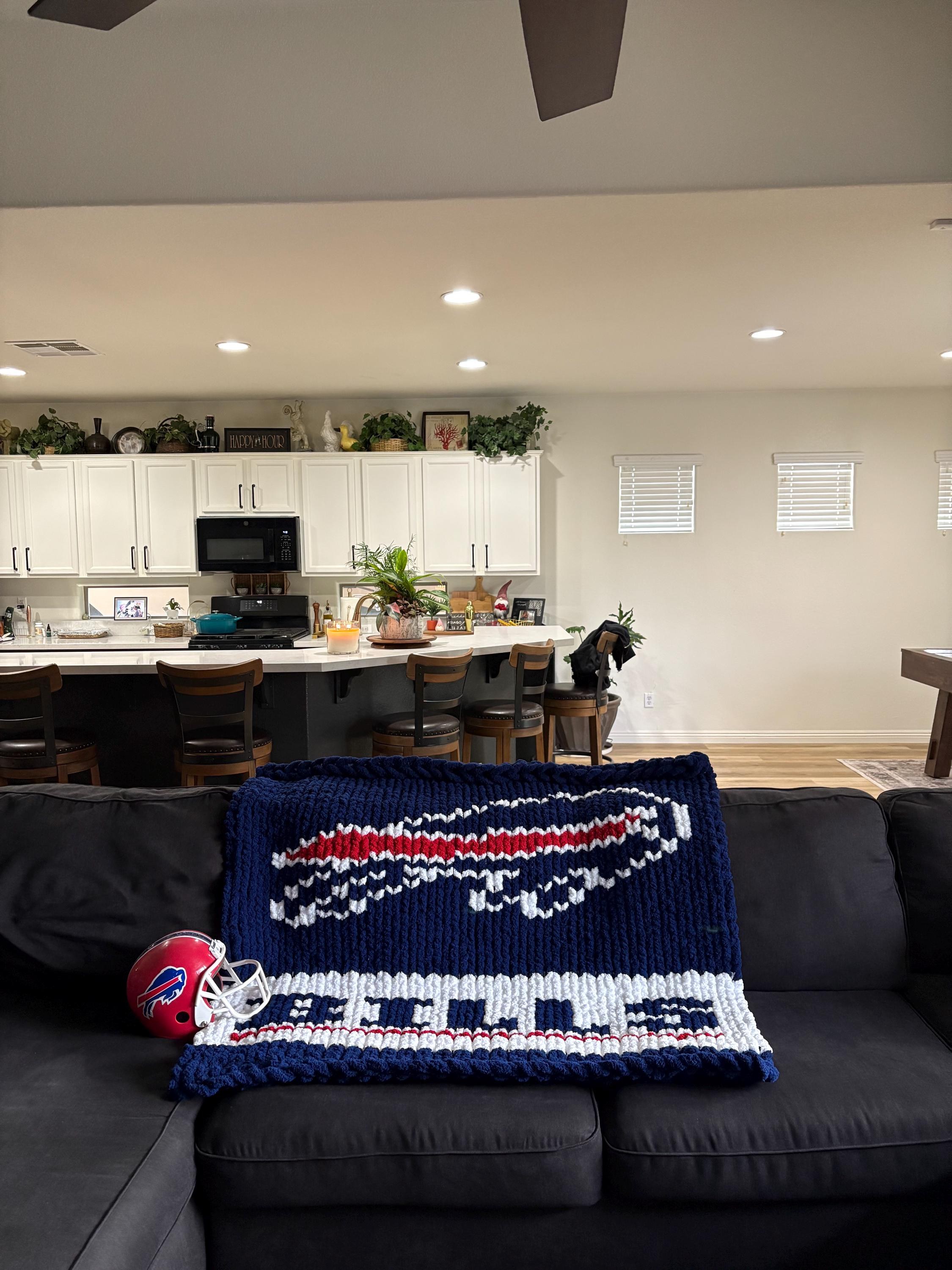 Buffalo Bills hand knit chunky blanket