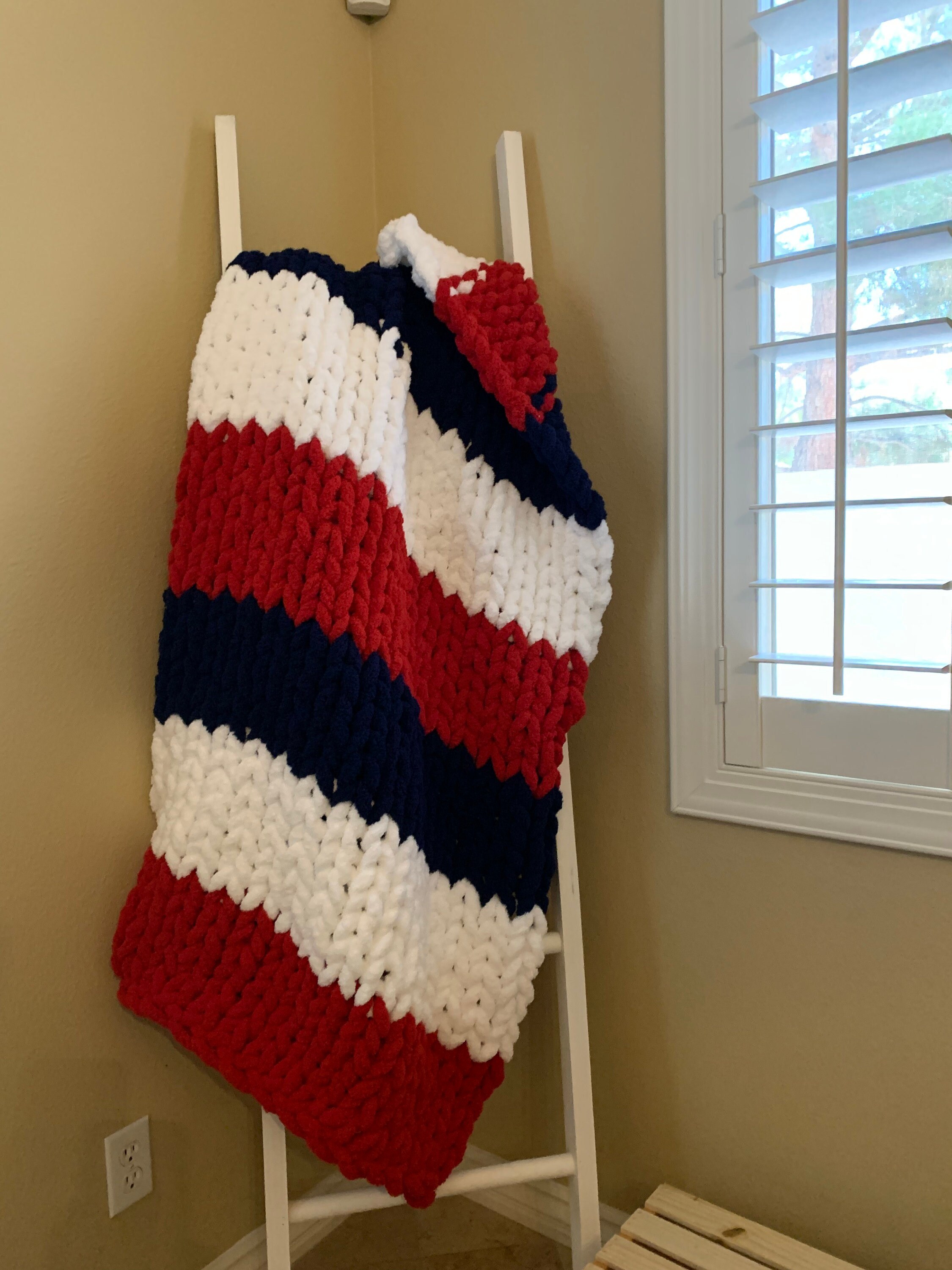 Red white and blue chunky knit blanket