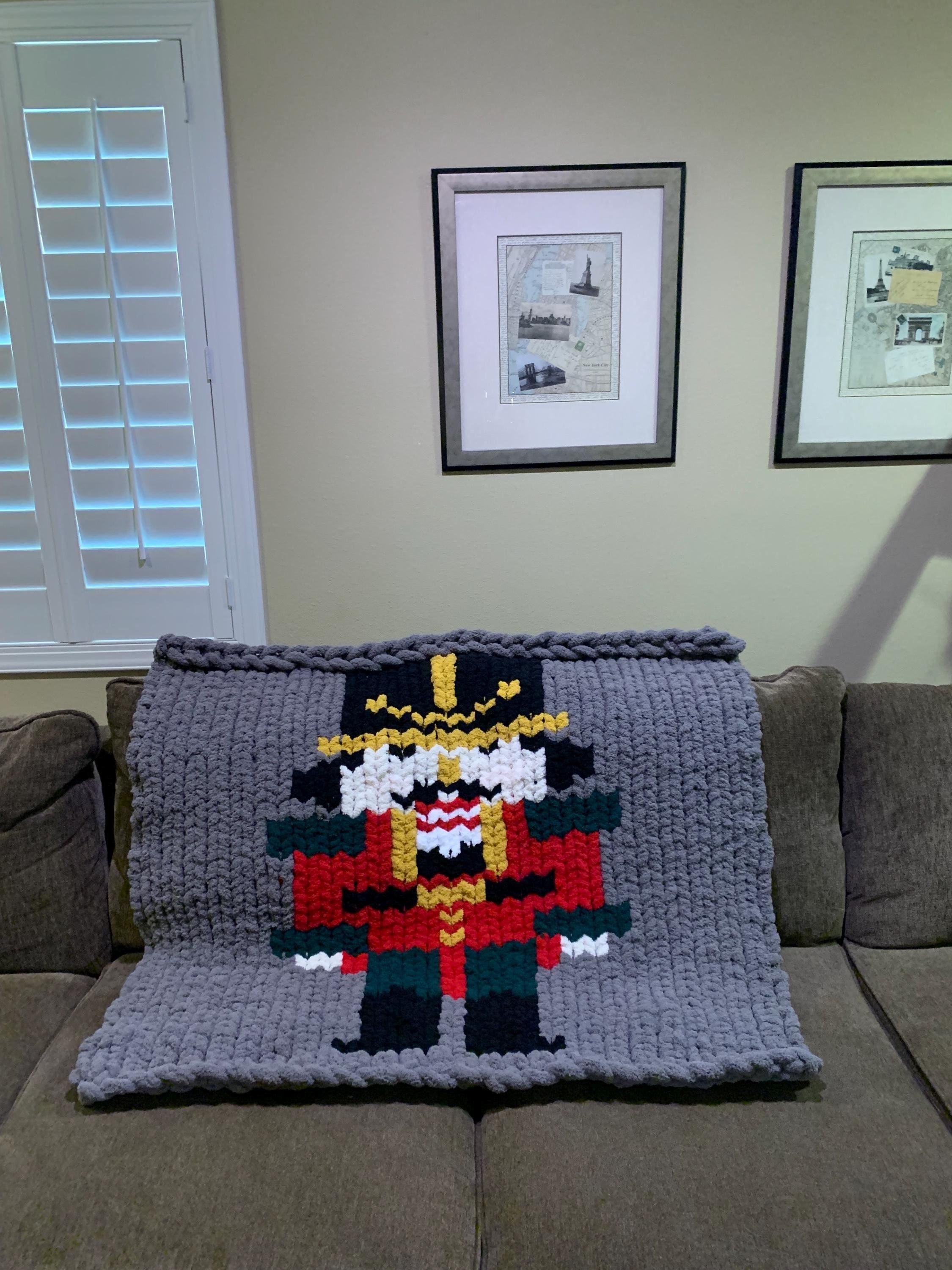 Nutcracker hand knit chunky throw blanket