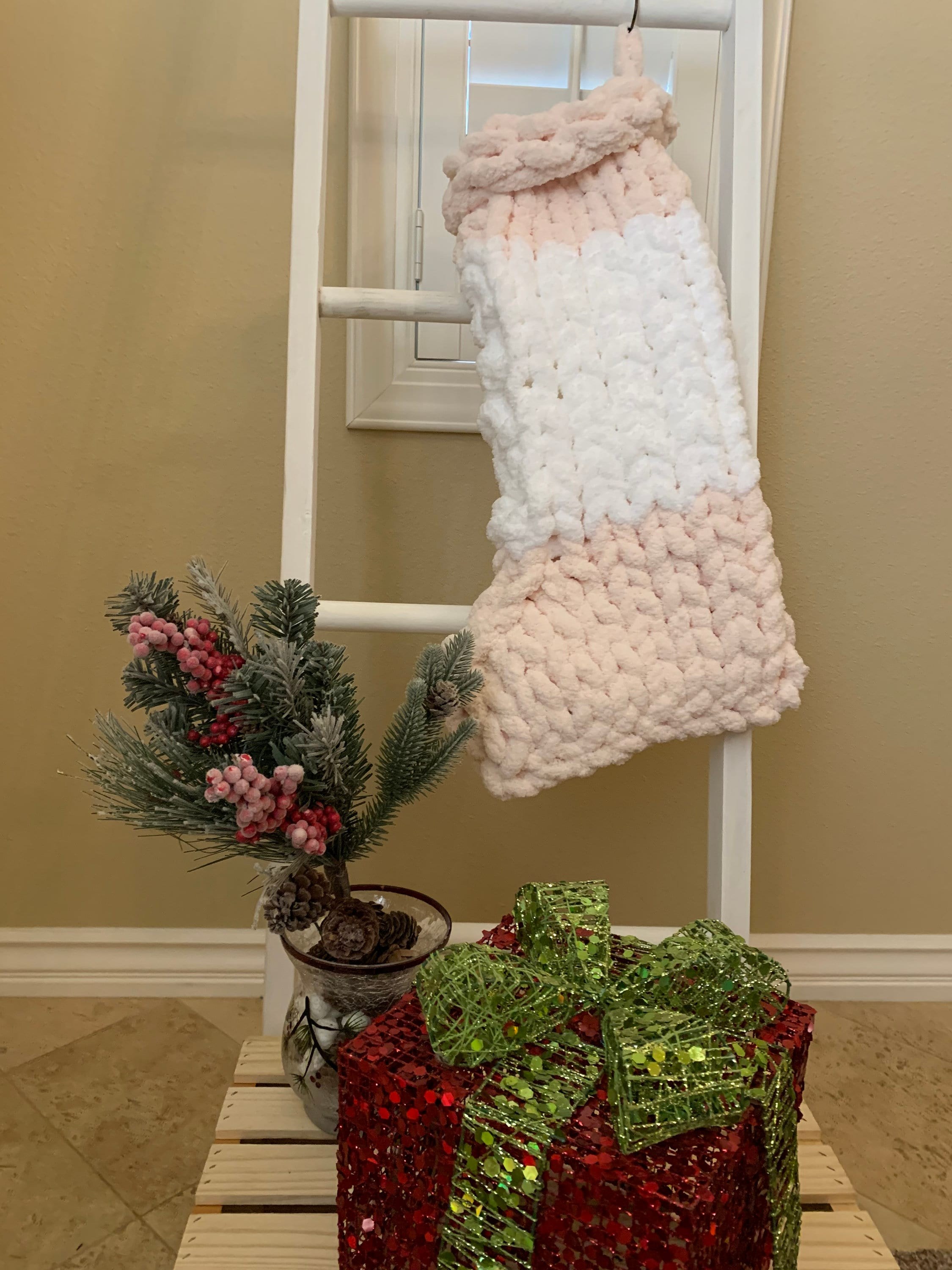 Jumbo Christmas stocking white and soft pink