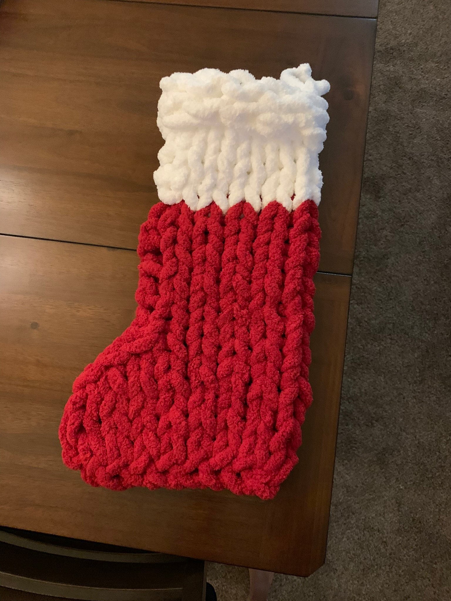 Christmas stocking in red and white