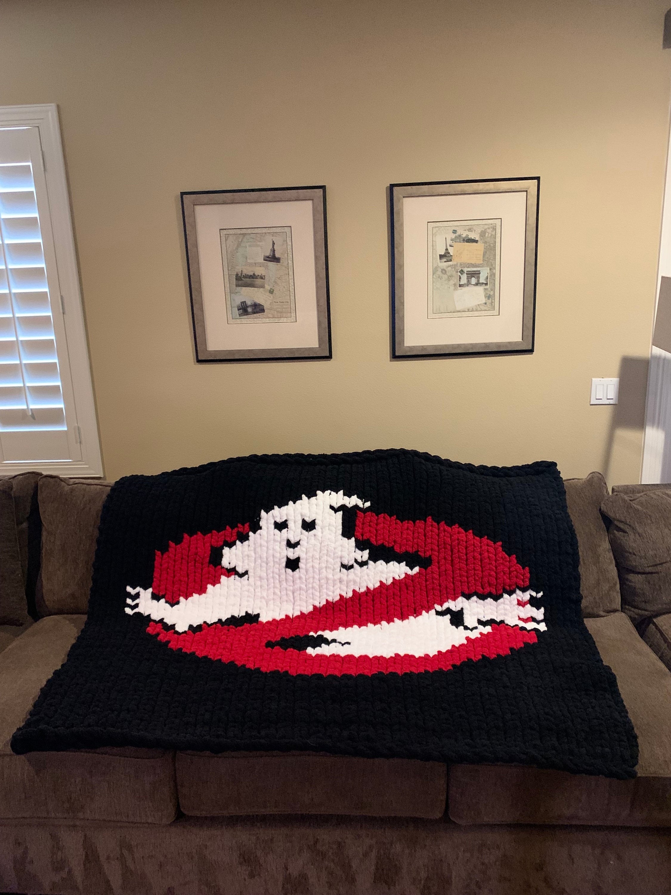 Ghostbusters blanket hand knit gift for 80s movies