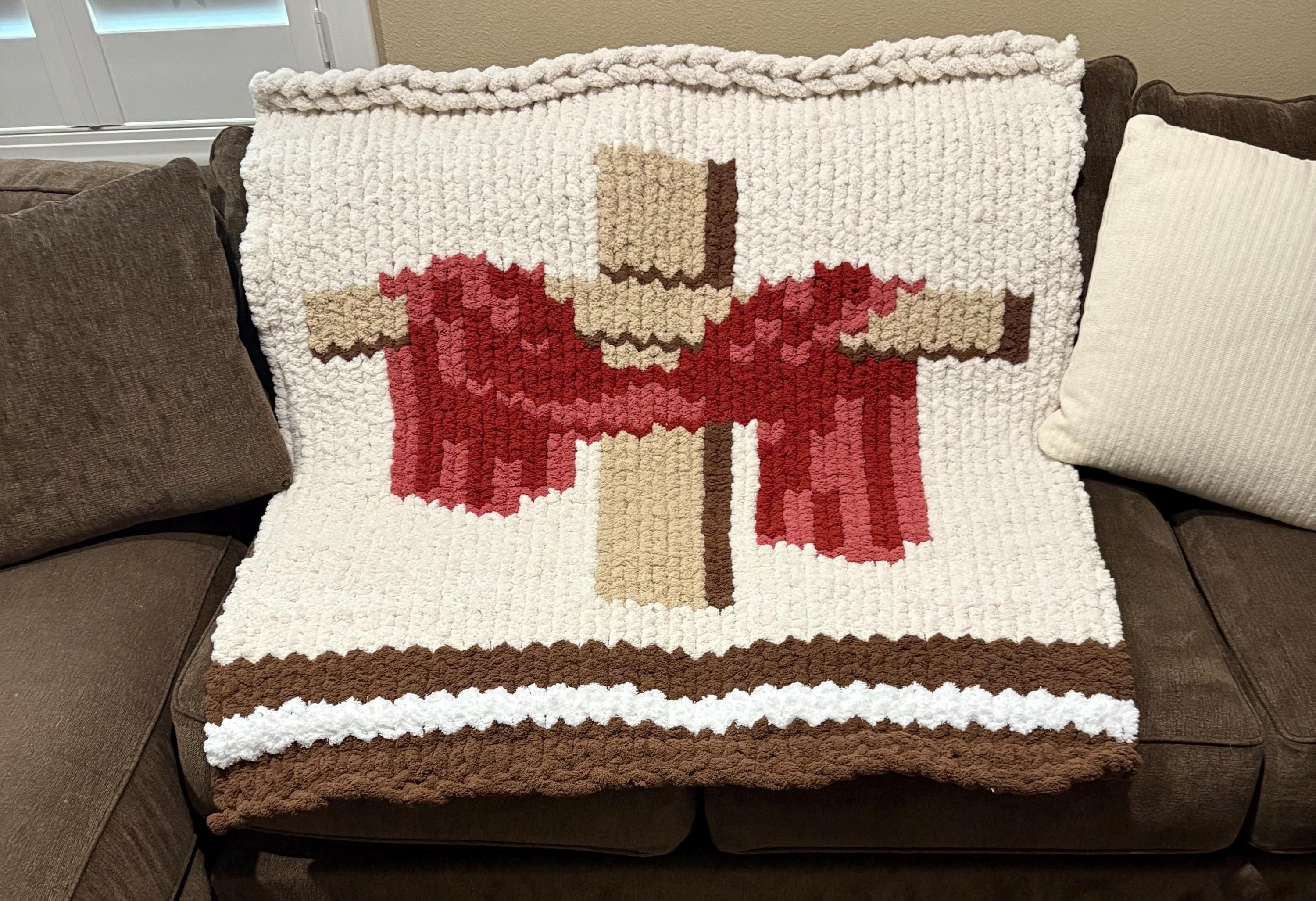 Cross with sash chunky knit throw blanket