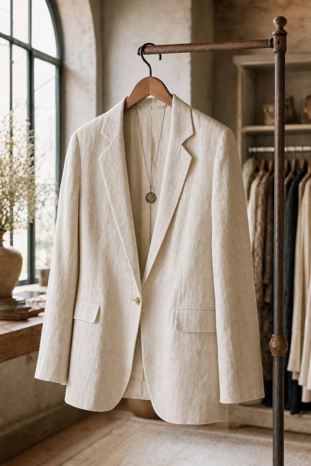 A carefully selected cream linen blazer