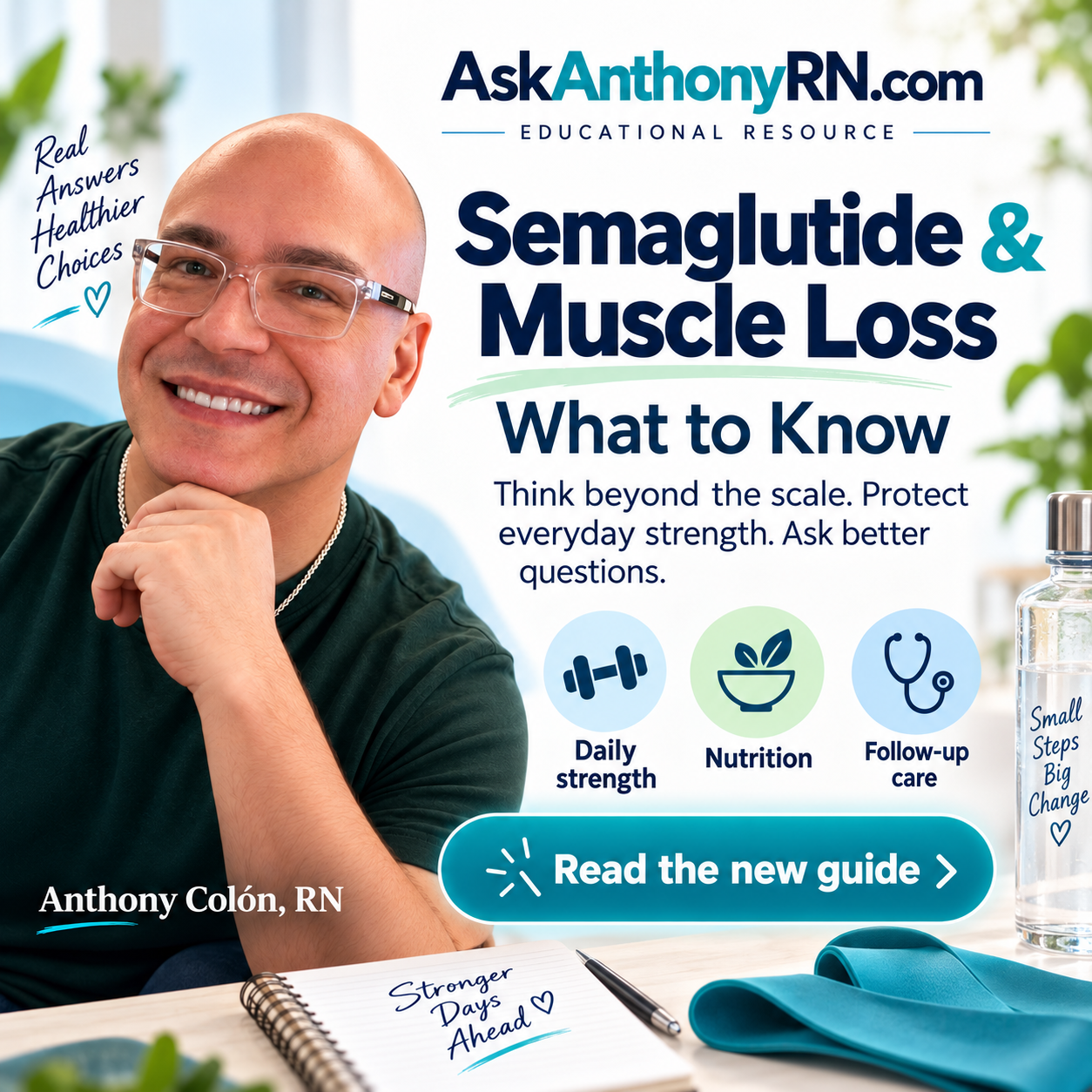 Anthony Colón, RN with a guide titled Semaglutide and Muscle Loss: What to Know