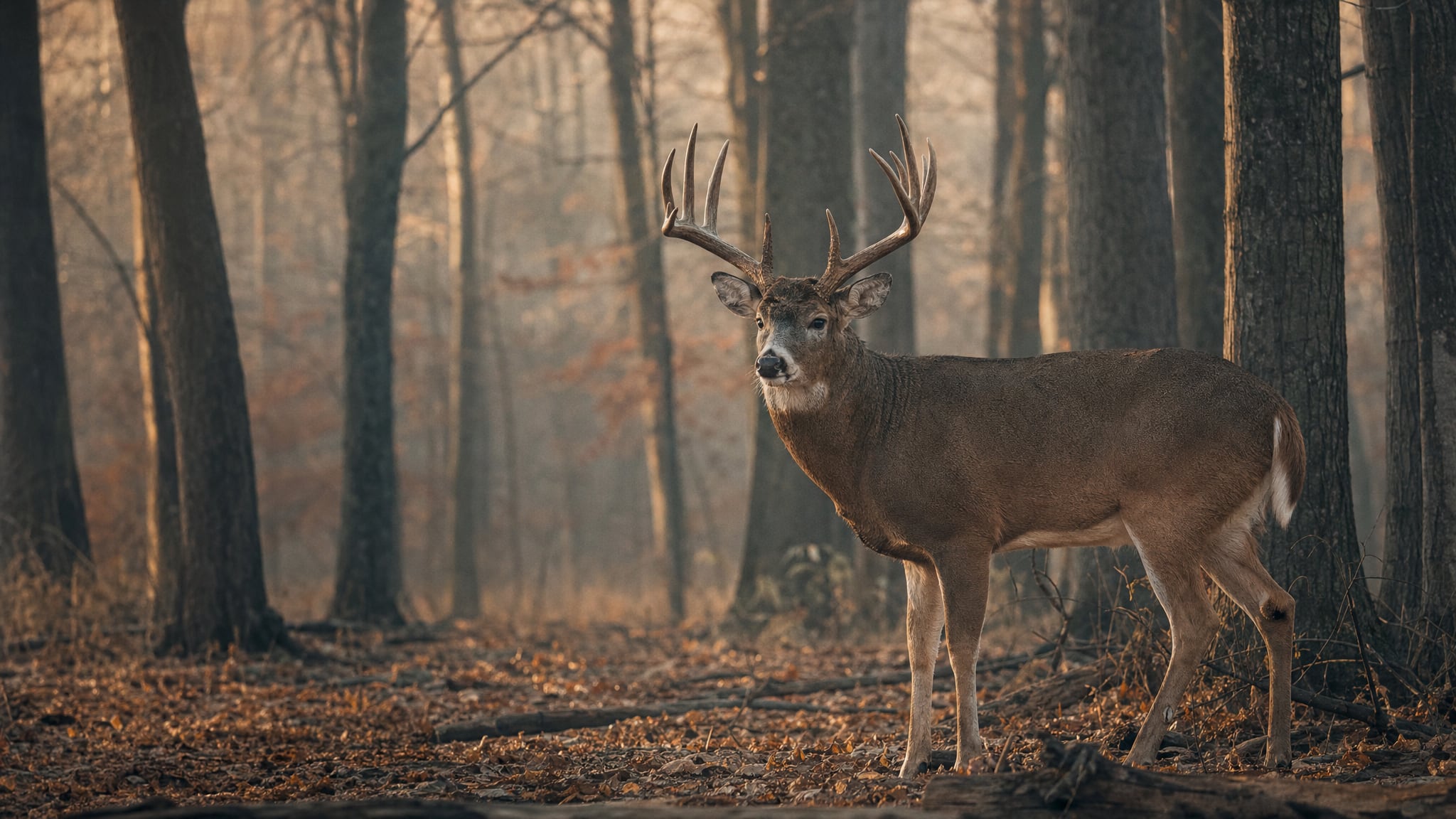 Mature whitetail buck in a Michigan autumn forest